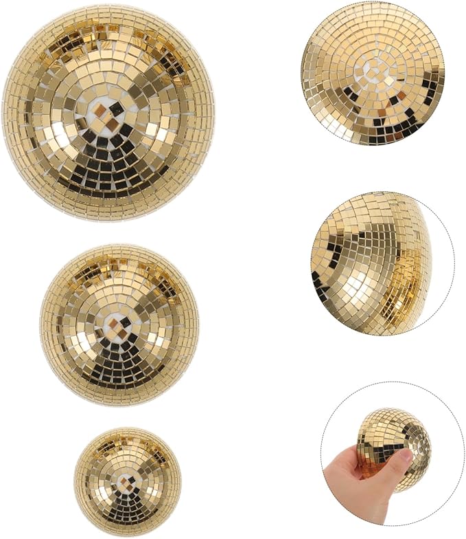 3 bolas espejadas doradas hemisféricas para decorar miniatura 8