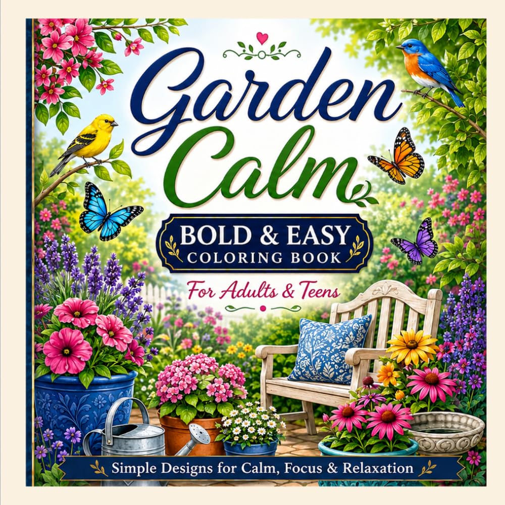 Garden Calm: Bold & Easy Coloring Book for Adults & Teens (Calm Coloring Book Series)