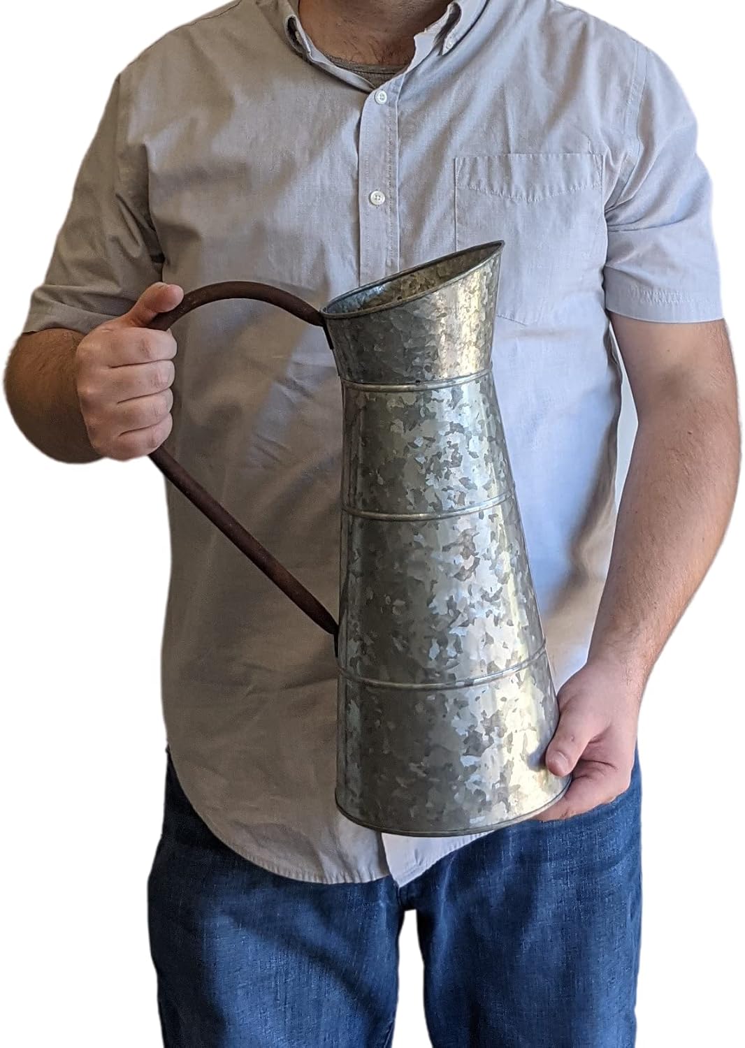 Large Galvanized Metal Pitcher Vase, 1.5 Gallon, 15.6" Tall, Rustic Look for Country and Farmhouse Themed Home - by SciencePurchase