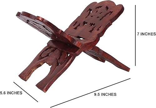 Miniatura 2 de Bandeja de madera para libros de texto de lectura  Soporte plegable de madera tallada a mano con diseño floral  Soporte plegable portátil para