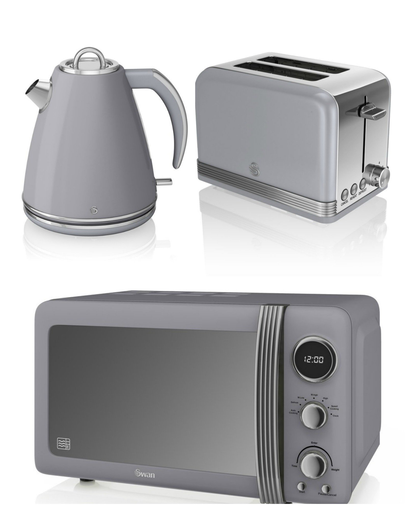 Buy NEW Swan Kitchen Appliance Retro Set GREY Digital 20L Microwave
