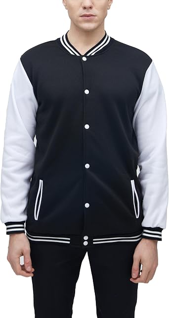 BAICAIYU Mens Baseball Varsity Jacket Hooded Button Closure Coat Fashion Leather Sleeve Letterman Bomber Top