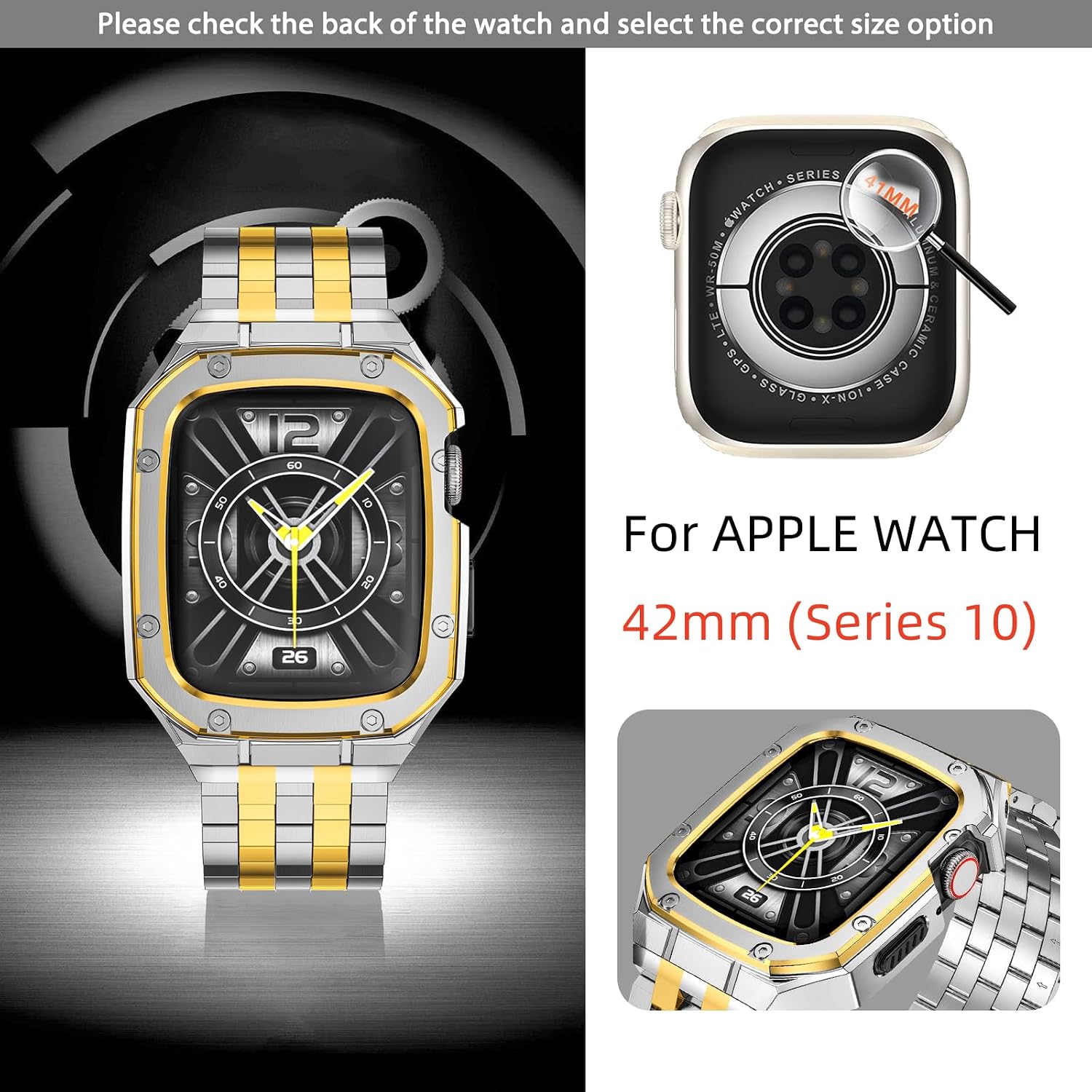 MioHHR Metal Band with Case Compatible with Apple Watch 42mm Series 11 10 image 4