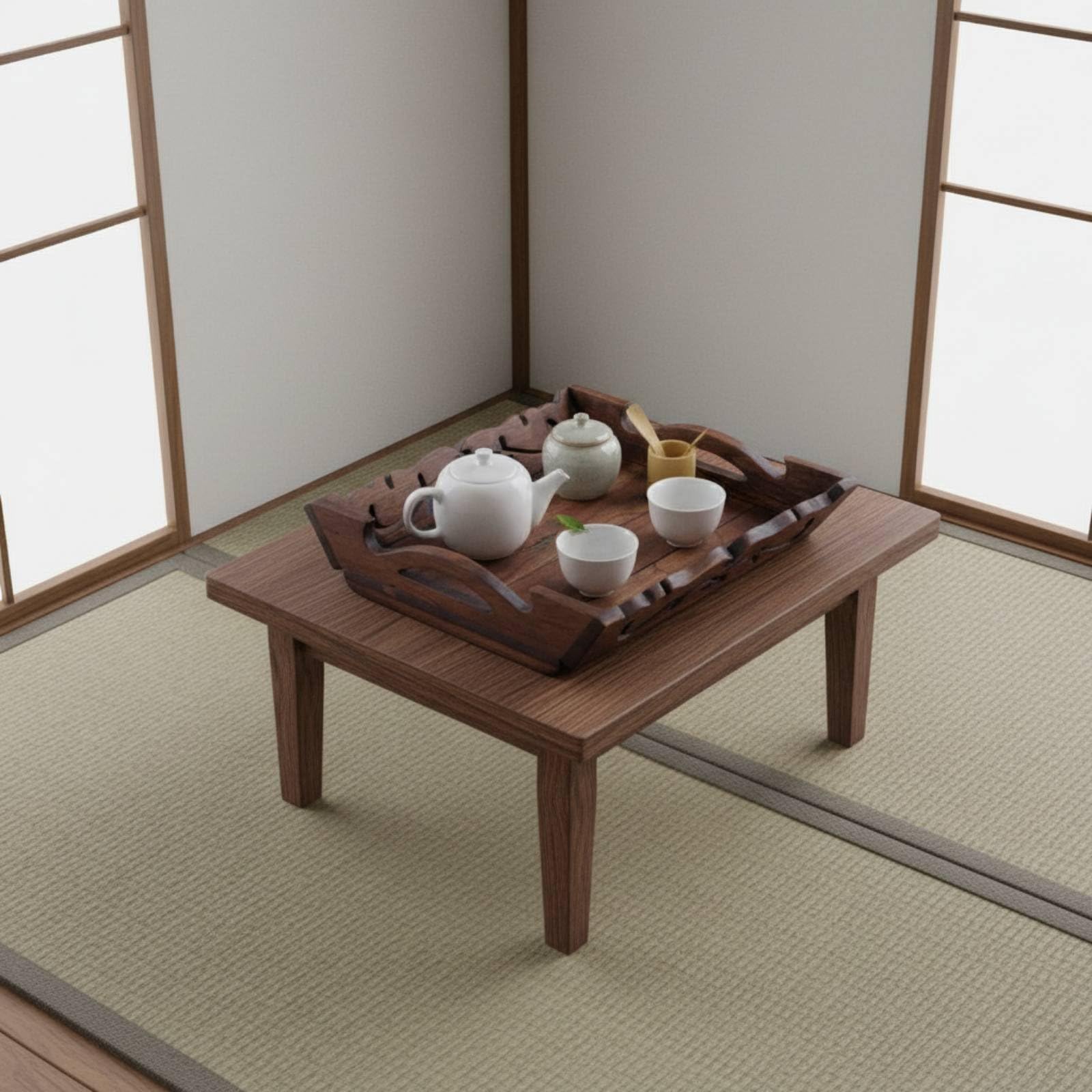 Bandeja de Servicio Compuesta Base Estable Madera Selección Detalle Artesanía Tallada Adecuada para Uso Diario en Sala Fiestas O Familiares, Grande 36.5cm X 31cm X 7.5cm