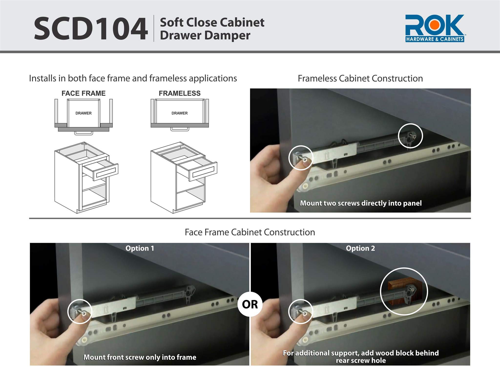 2Pack Rok Hardware Soft Close for Wood Drawers/Soft Close Drawer