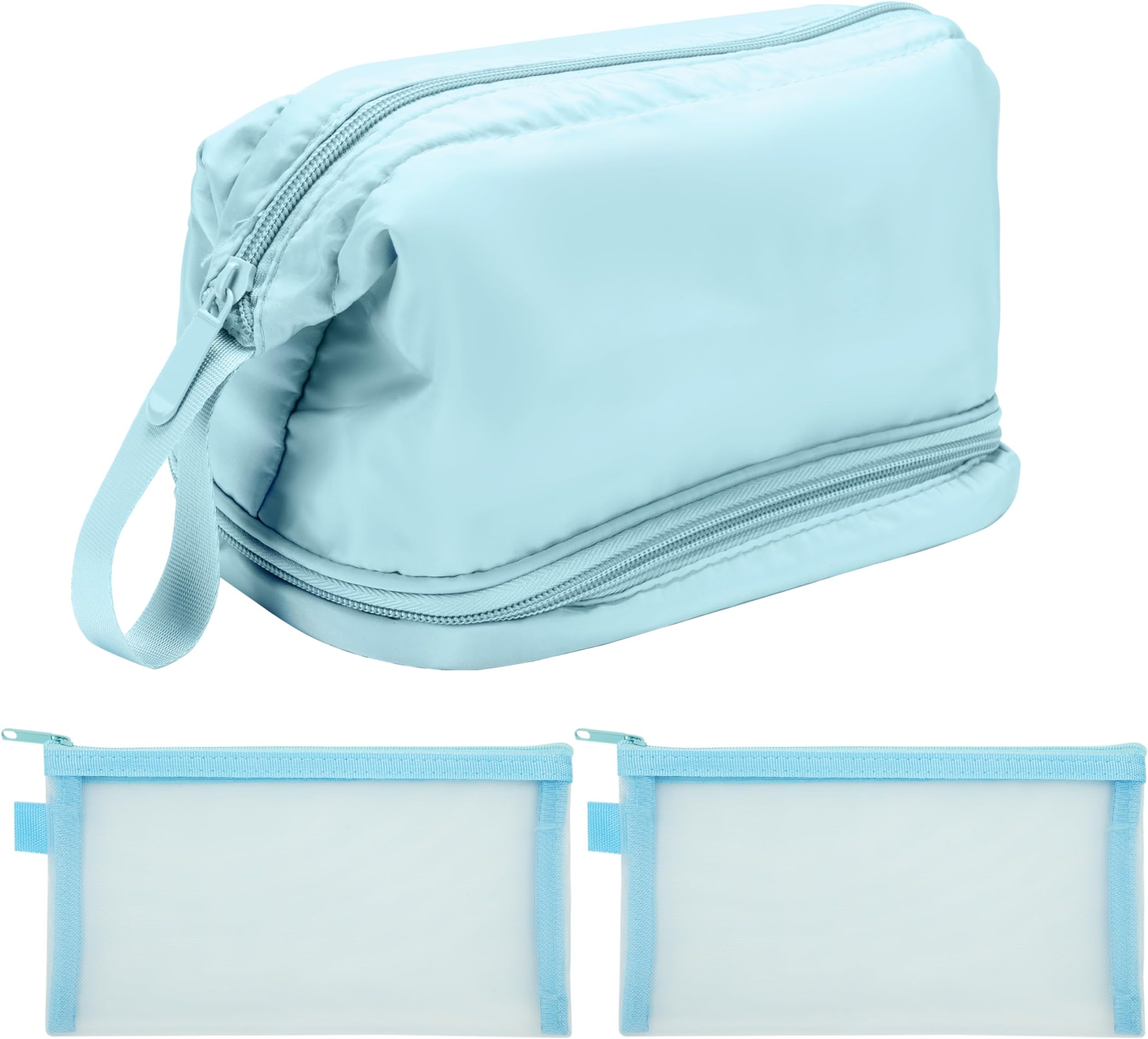 BELLE VOUSBlue Travel Makeup and Cosmetic Bag - Large Capacity Double Layer Portable Organizer Pouch for Makeup, Toiletry Accessories & Brushes - Cosmetics Bag for Women and Girls - Great Gift