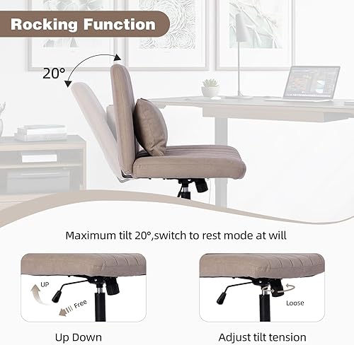 Miniatura 5 de Silla cruzada con ruedas, silla de oficina con patas cruzadas con ruedas, silla de oficina sin brazos, sillas de escritorio de lino con ruedas para