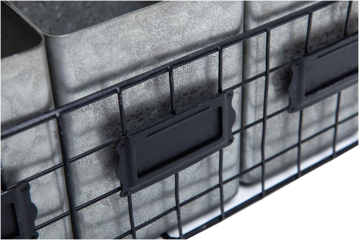 NIKKY HOME Farmhouse 3 Compartment Galvanized Flatware Cutlery Caddy Countertop Silverware Holder for Spoons, Knives, Forks - Silver