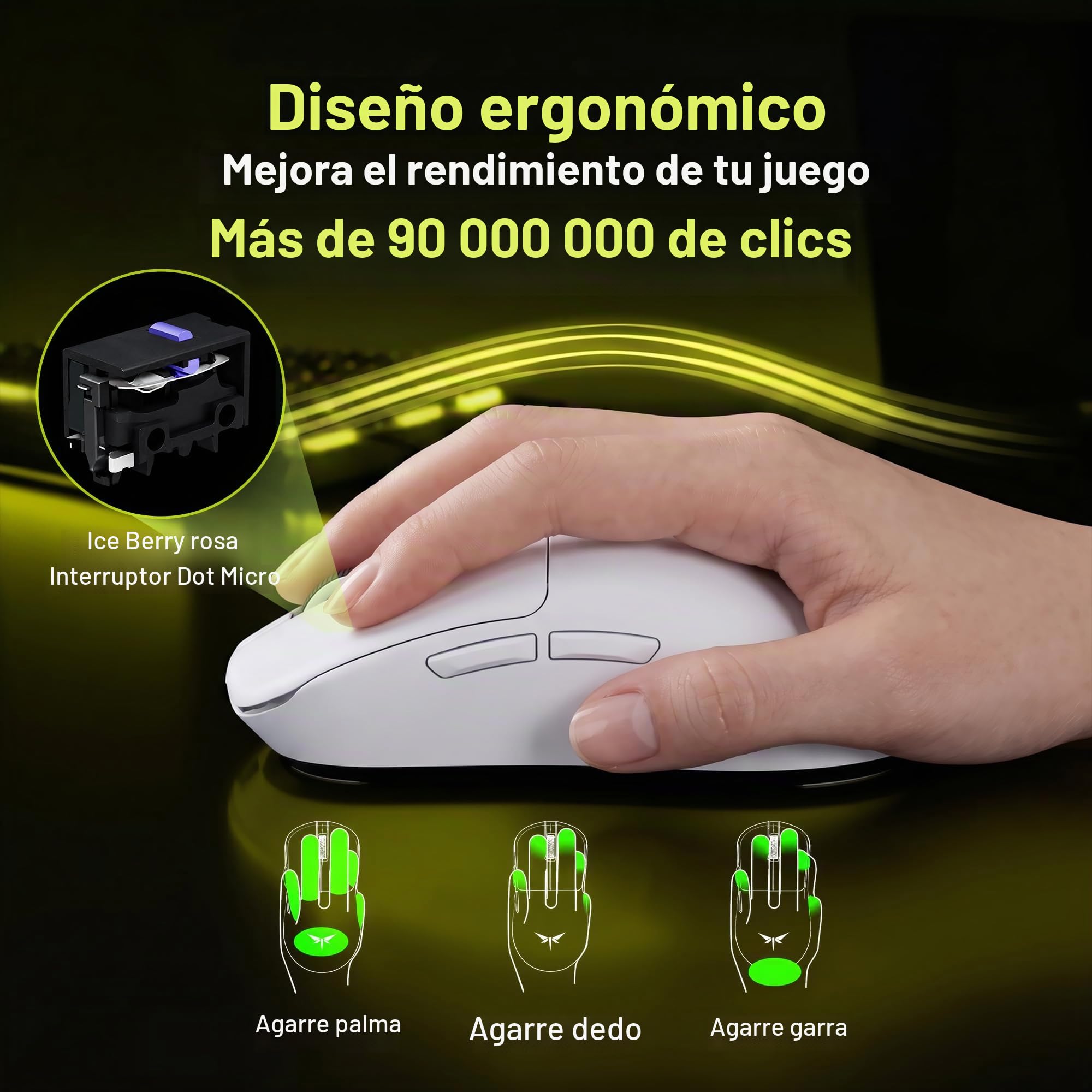 VGN Dragonfly F1 MOBA - Ratón inalámbrico para juegos, 55 g, ultraligero, sensor óptico PAW3395 26K DPI, sensación de clic táctil optimizada, agarre antideslizante con revestimiento plateado