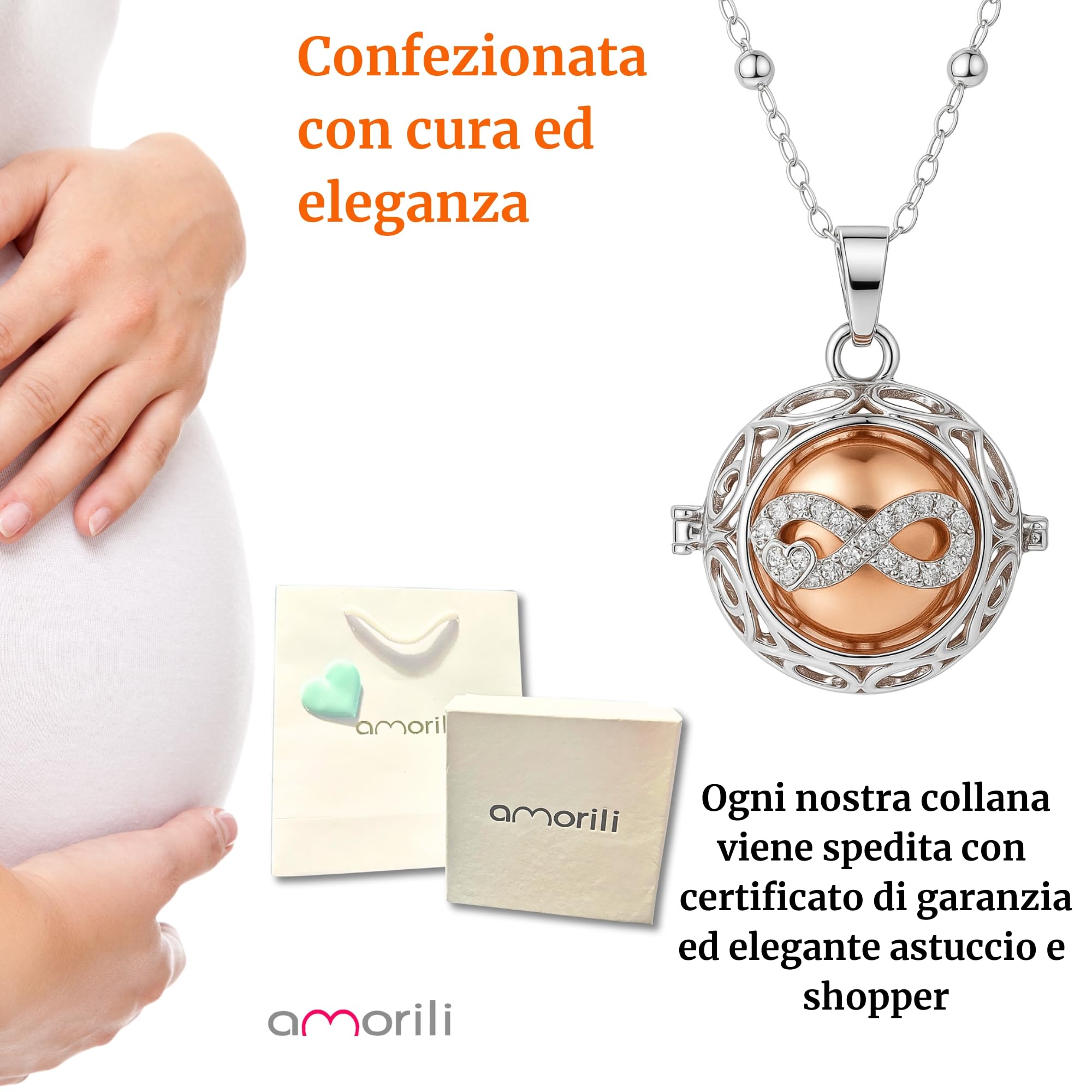 Collana Chiama Angeli Donna Gravidanza – Campanellino Infinito con Ciondolo Bola, Idea Regalo Premaman per Future Mamme