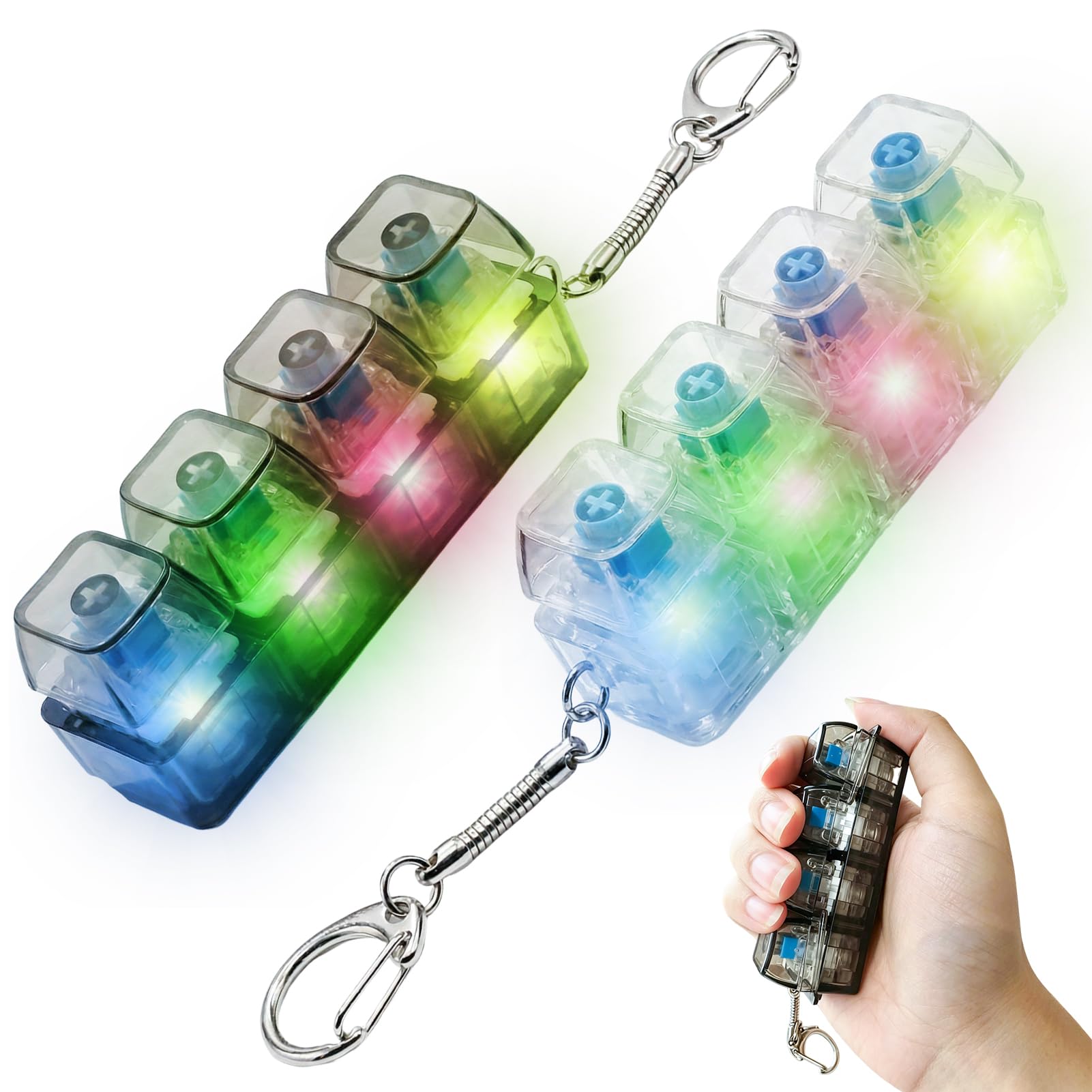 2 PCS Keyboard Fidget Toy, Fidget Keyboard Keychain with LED Light, Clicker Fidget Toy Anxiety Relief for Adults, Portable Fidget Toys Keychain with Lamp Clicker Decompression Gift for Boys