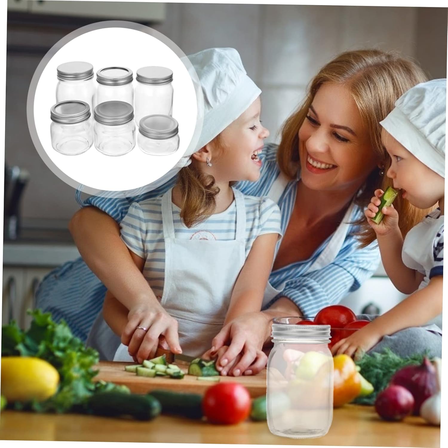 6pcs Sealing Glass Mason Jars Wide Mouth Mason Bottles for Jam Honey Candy Yogurt Reusable Storage Containers