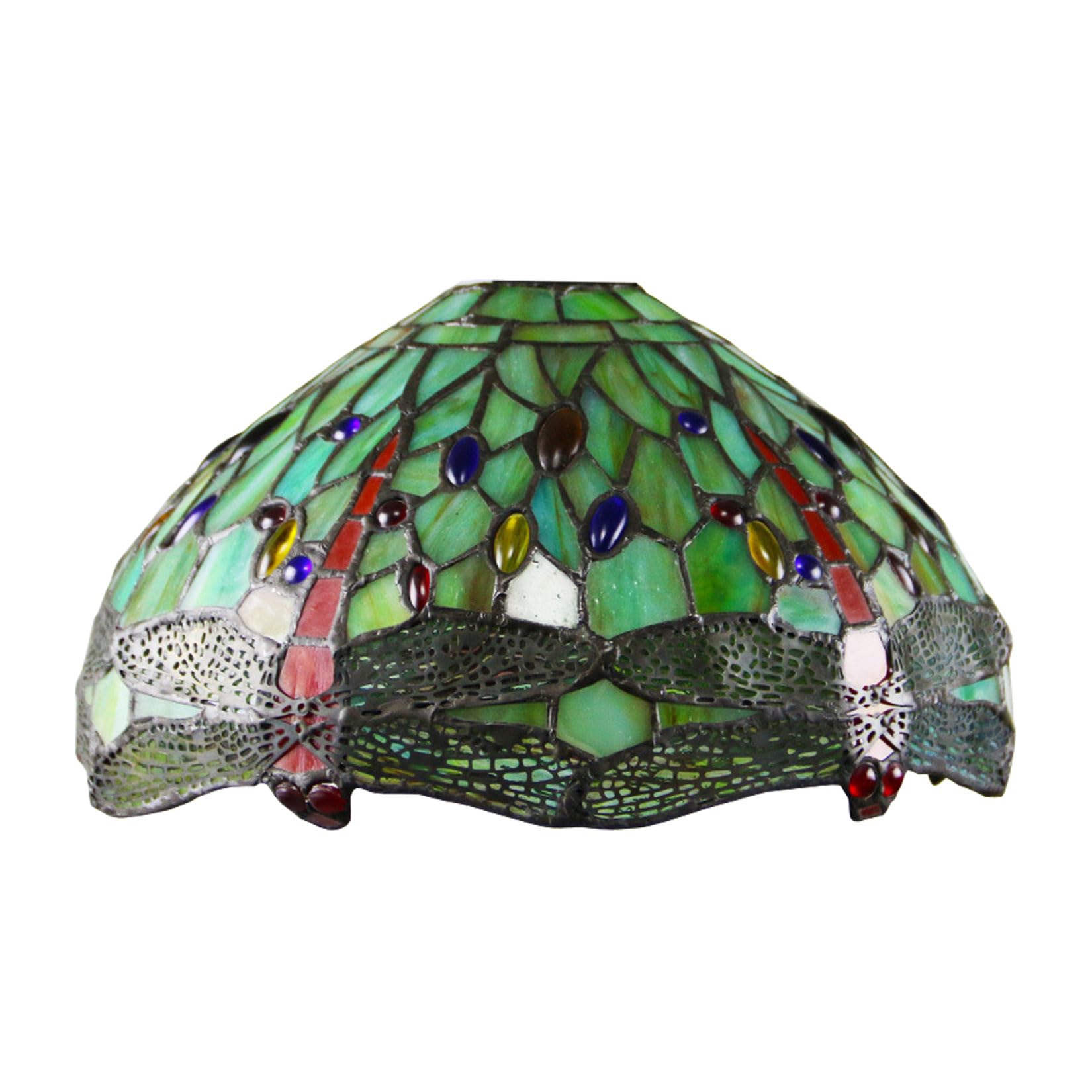 SaryEdge Tiffany Lamp Shade Replacement 12X7 Inch Dragonfly Stained Glass Lampshade Only 1-5/8-Inch Fitter Opening for Arched Floor Lamp, Torchiere Lamp, Pendant Light,Green，Green，Green