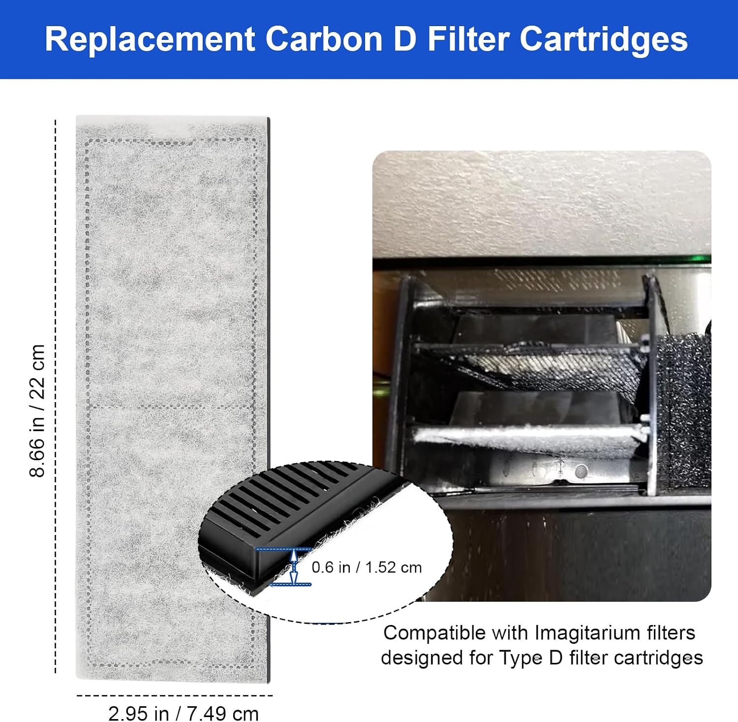 Filter D Cartridges Replacement for Imagitarium Aquarium Fish Tank Filter, Aquarium Coconut Carbon Cartridge Filter Compatible with Imagitarium Aquariums Type D Filter Cartridges 4 Pack