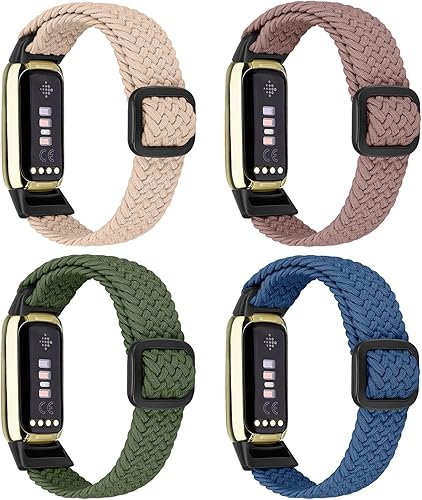 LHXYUO Paquete de 4 correas deportivas trenzadas elásticas ajustables compatibles con Fitbit LuxeLuxe Special Edition, correas elásticas de bucle