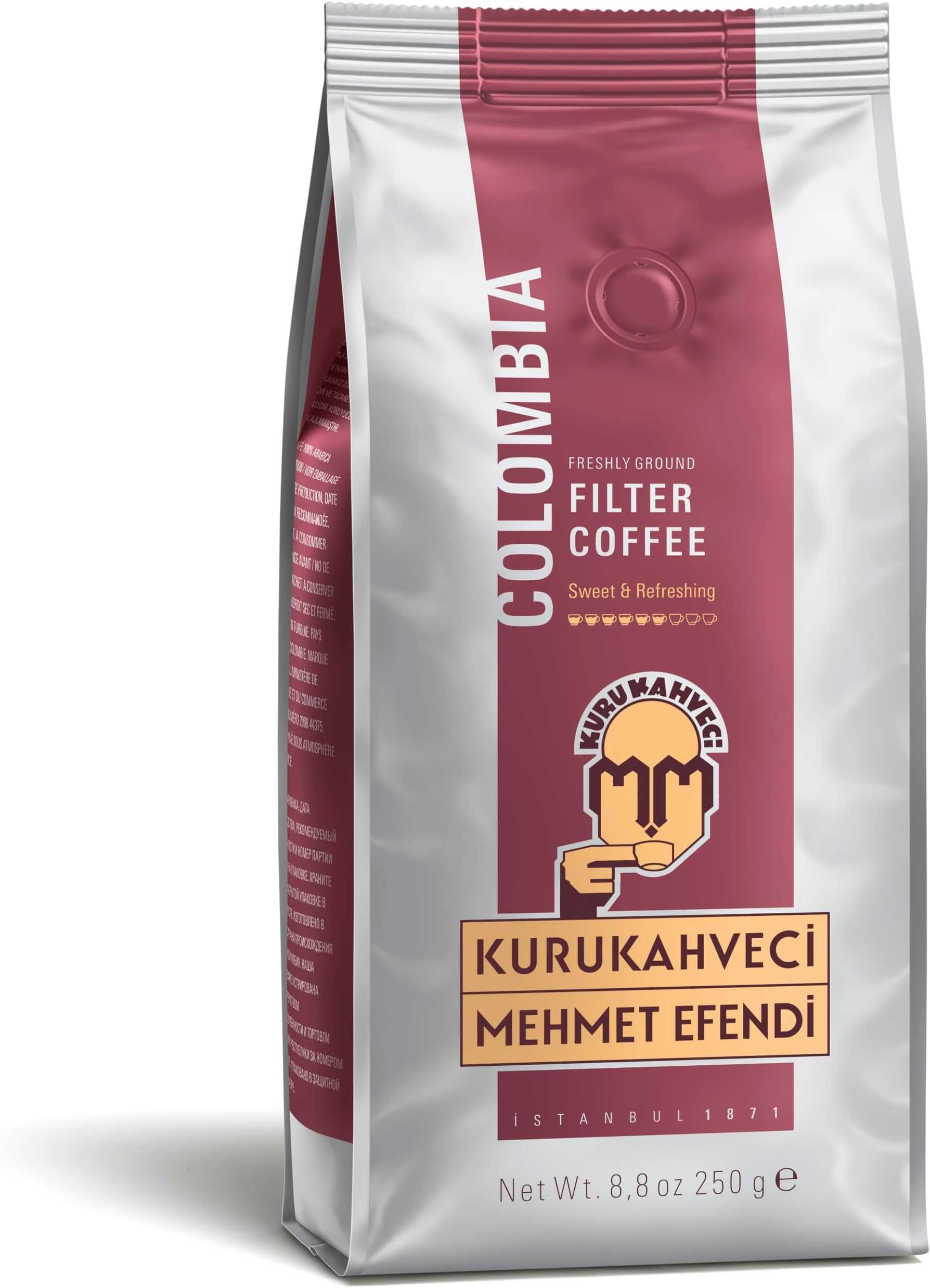 Kurukahveci Mehmet Efendi Colombian Filtre Kahve Filter Coffee Freshly Ground Arabica Different Flavors فلتر القهوة طازجة ارابيكا نكهات مختلفة (250)