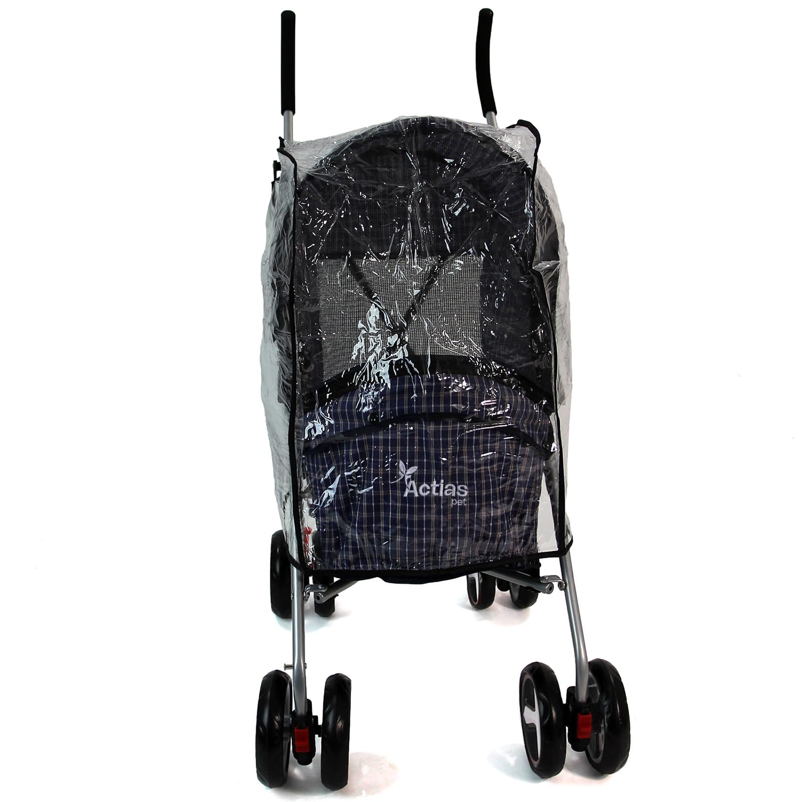 Actiaspet Pet Stroller with Waterproof Cover Foldable with Swivel Wheels 15 kg Carrying Capacity (Blue Check, Stroller + Cover)