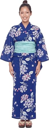 Dita ENSHU Traditional Cotton Womens Yukata Robe japanese casual kimono Easy Wearing Yukata, Obi, Koshihimo set3