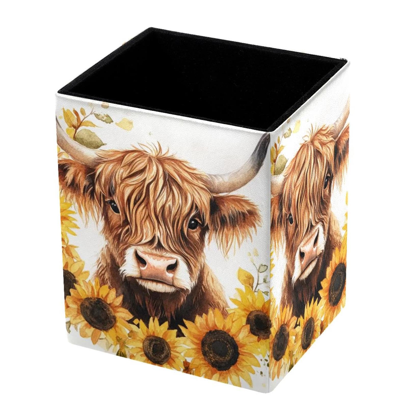VAPOKF Pencil Holders for Desk, Sunflower Cow Printed Pen Holders Pen Pot Makeup Brushes Storage Desktop Stationery Supplies Organiser for Home Office