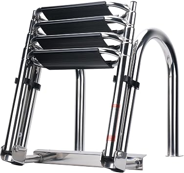 Heavy Duty Pontoon Boat Ladder, 316 Stainless Steel 4 Step Folding Ladder