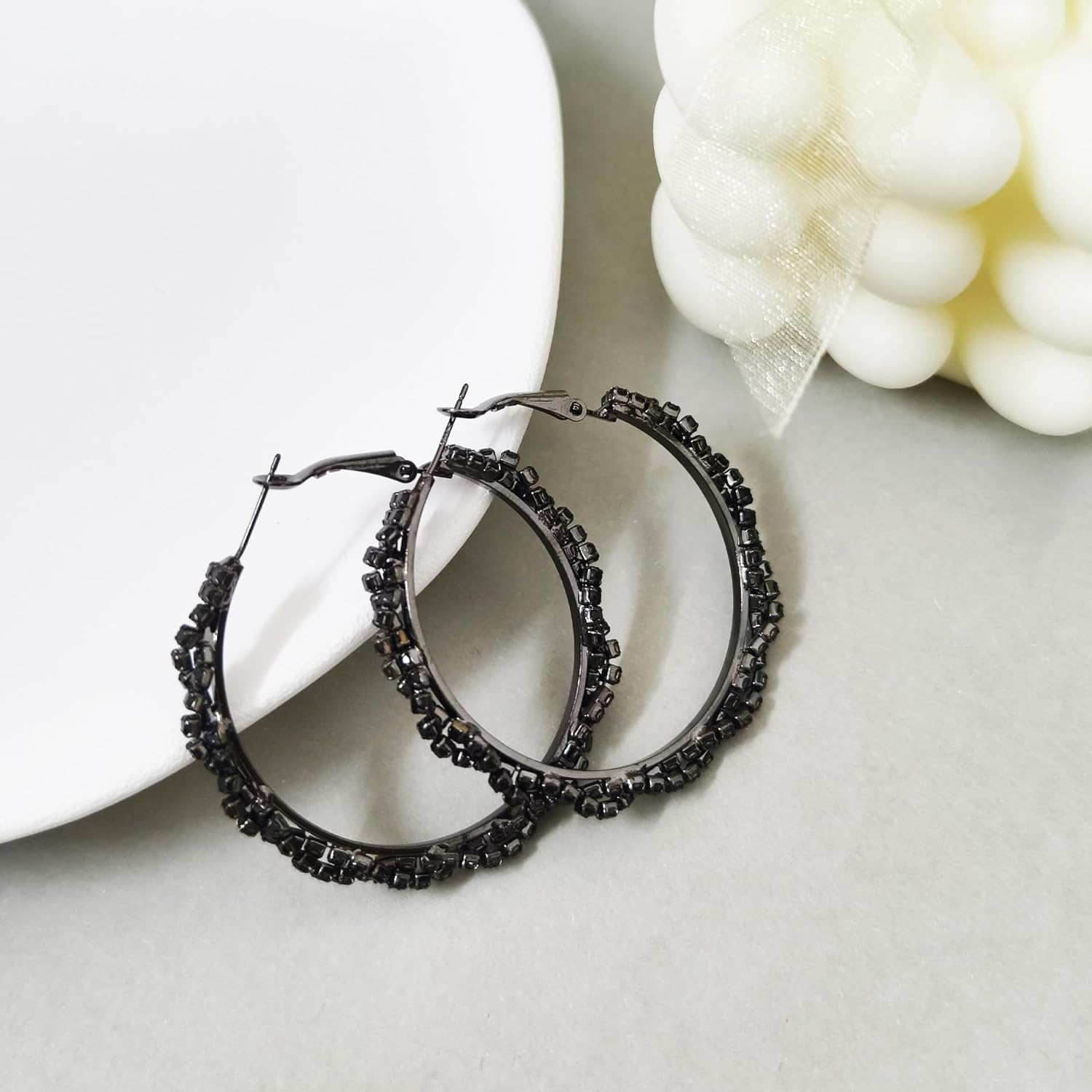 Rhinestone Hoop Earrings for Women Sparkly Blingy Big Round Cubic Zirconia Loops Large Hypoallergenic Silver Earring Statement Lightweight Twisted Hoops Trendy Jewelry - Image 2