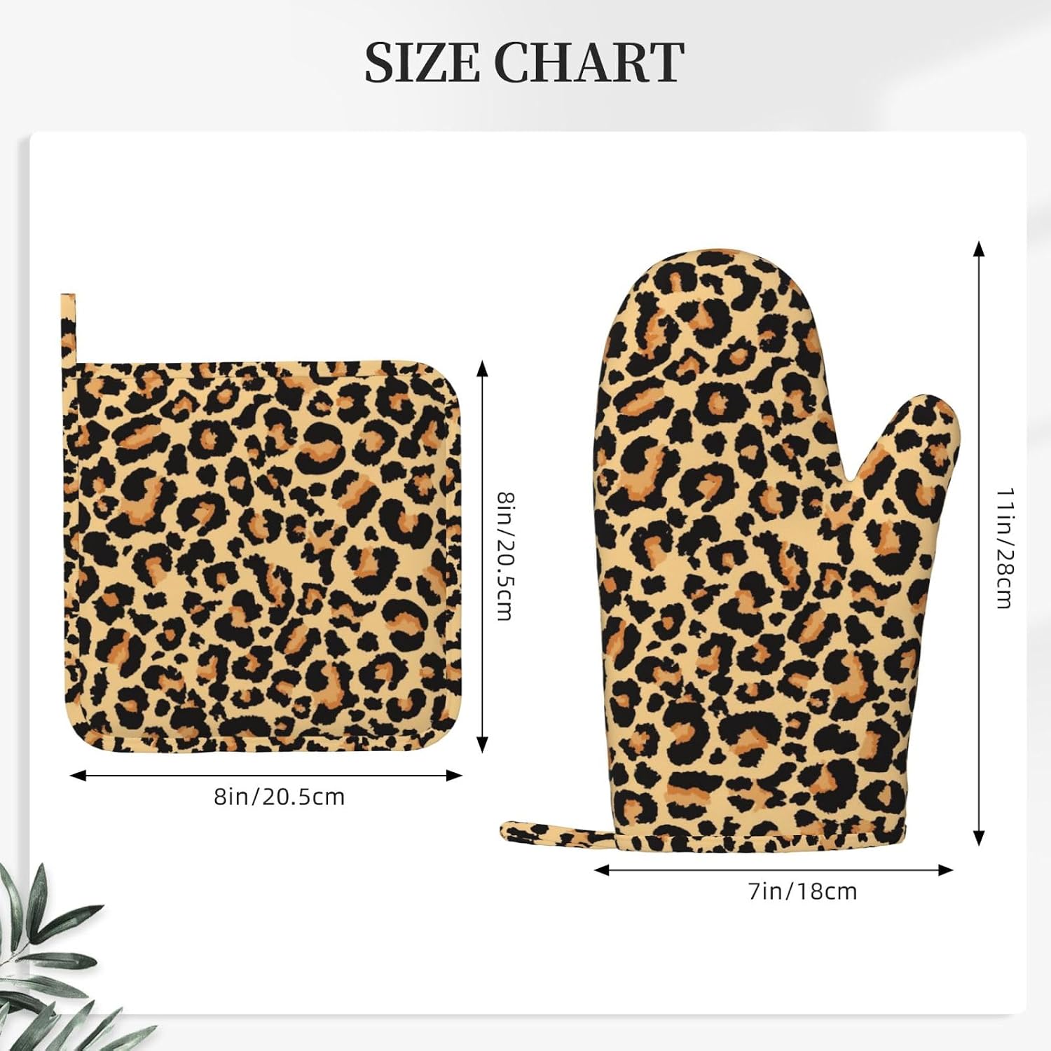 Brown Leopard Print Animal Skin Oven Mitts and Pot Holders 4 pcs Set Silicone Cheetah Print Kitchen Oven Mitt Gloves Pot Holders Non-Slip Heat Resistant Cooking Mitts Set for Kitchen Baking