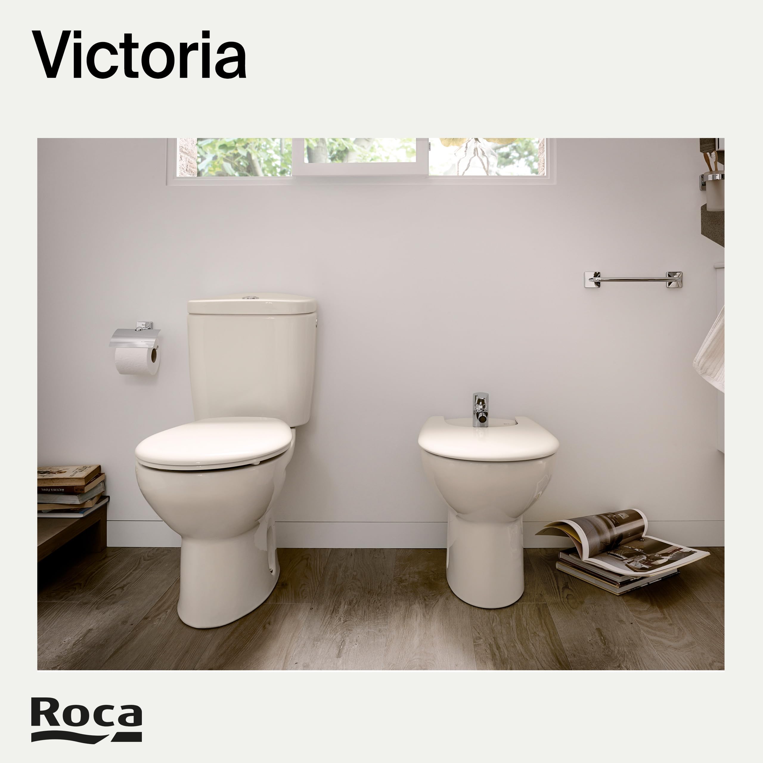 Roca Victoria - Tapa y asiento de Supralit para inodoro con bisagras de acero inoxidable, tapadera de WC original con ajuste perfecto, recambio resistente, pergamon, A801B6017B