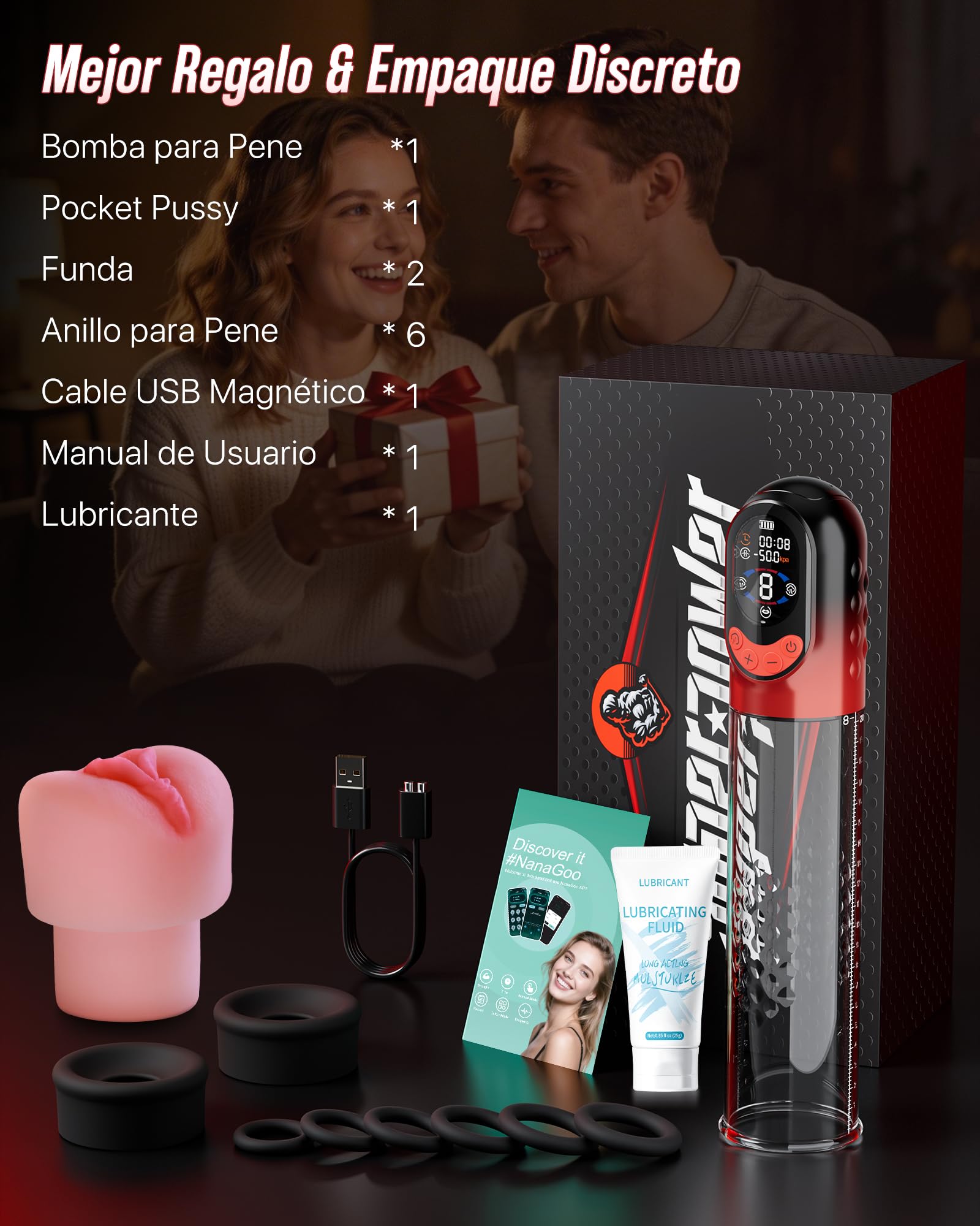 Bomba de Pene Juguetes Sexuales Hombre Alargador de Pene Masculino, APP Bomba de Vacio Erector Pene Eléctrica Manual y Automática con 8 Succión, Masturbádores Masculino Más Vendido Vagina Masturbador