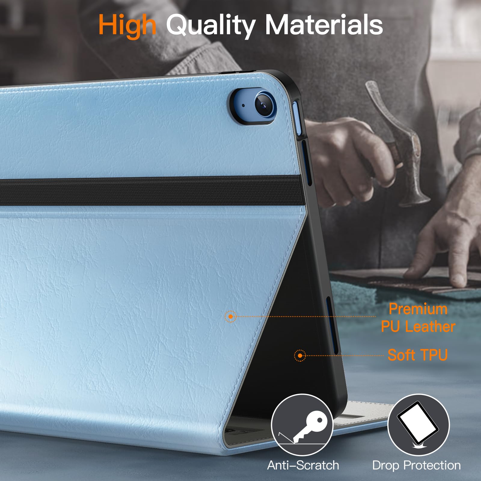 JETech Hülle Für IPad 6/5 (9,7 Zoll) – PU Leder Folio Mit Stifthalter, Tasche & Multi-Winkel, Navy
