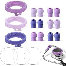 All in One Protection Kit Compatible with EKO Core 500, 3 Pcs 2.5D Tempered Glass Screen Protector 3 Digital Stethoscope Chestpiece Cover & 12 Silicon Ear TipGradient Purple