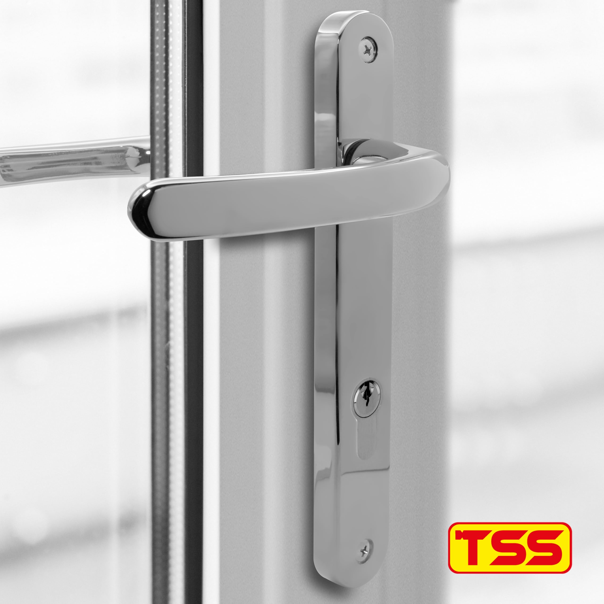 TSS Polished Chrome UPVC Door Handle Pair Set, Sprung, 92mm PZ (Centres), Lever Lever, 203mm Screw to Screw (Screw centres) - Image 2