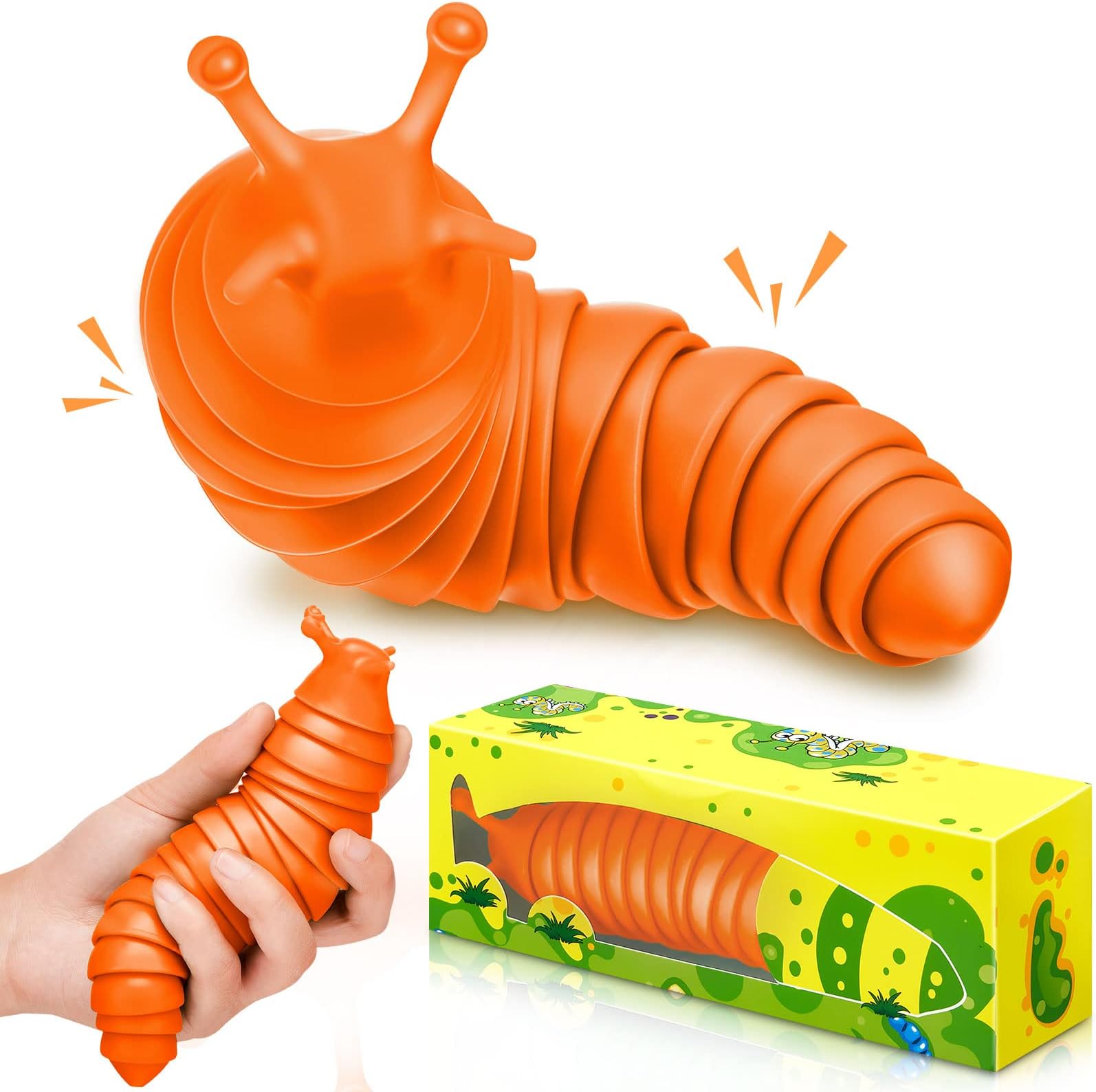 SkyletyFidget slug 3D Printed Articulated Slug Fidget Toy Stim Toy Slug Toys Large Sensory Toys for Adults Kids Relief Anti Anxiety Valentine's Day Gifts (Orange)