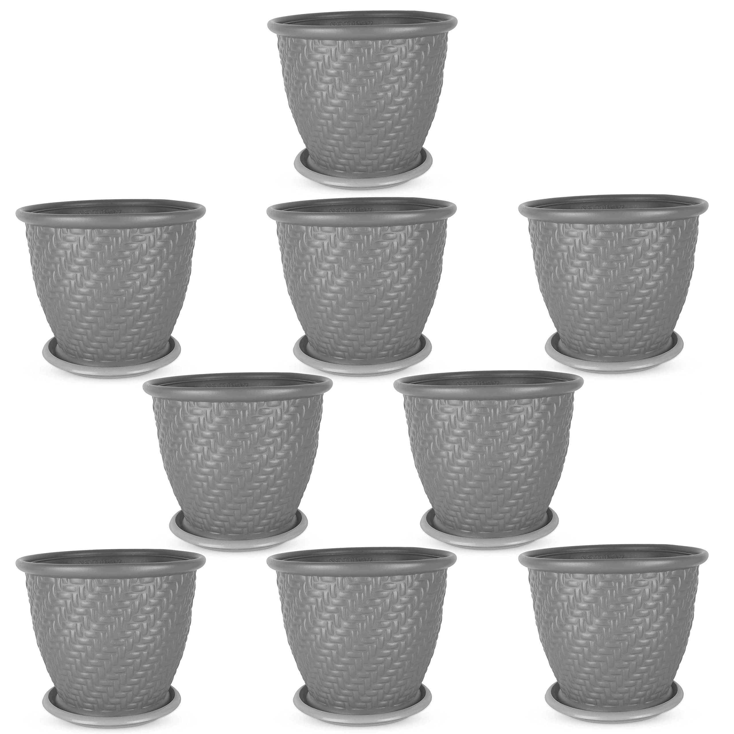 HINS PLANTERS Plastic Candy Pot 12 Inch with Plate Set of for Indoor & Outdoor Gardening Plant Pot for Home & Garden Decor I Succulent Plant (Set of 9, Grey with Plate) (B09X319B8Q) Amazon Price History, Amazon Price Tracker