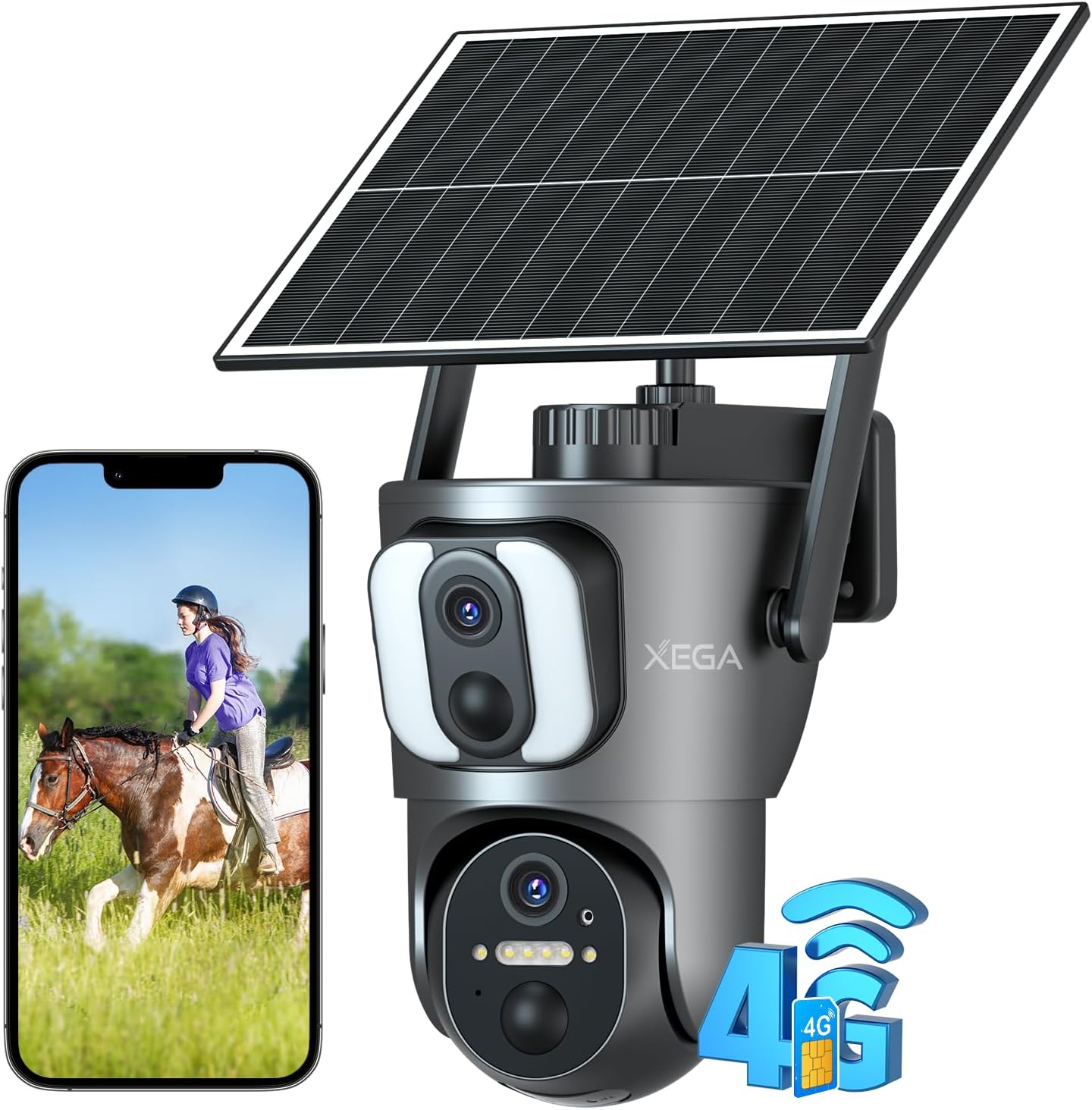 4G Cellular Security Camera【Dual Lens】Outdoor with SIM Card, 14400mAh 2K HD Wireless Solar 4G LTE Camera, PTZ Motion Dtetection Light Siren Warning TF Cloud Storage,Only Support The Built-in SIM