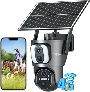 Xega 4G【Dual Lens】 Security Camera Outdoor with SIM Card, 14400mAh Solar Powered Wireless No WiFi Security Camera, 2K HD P...