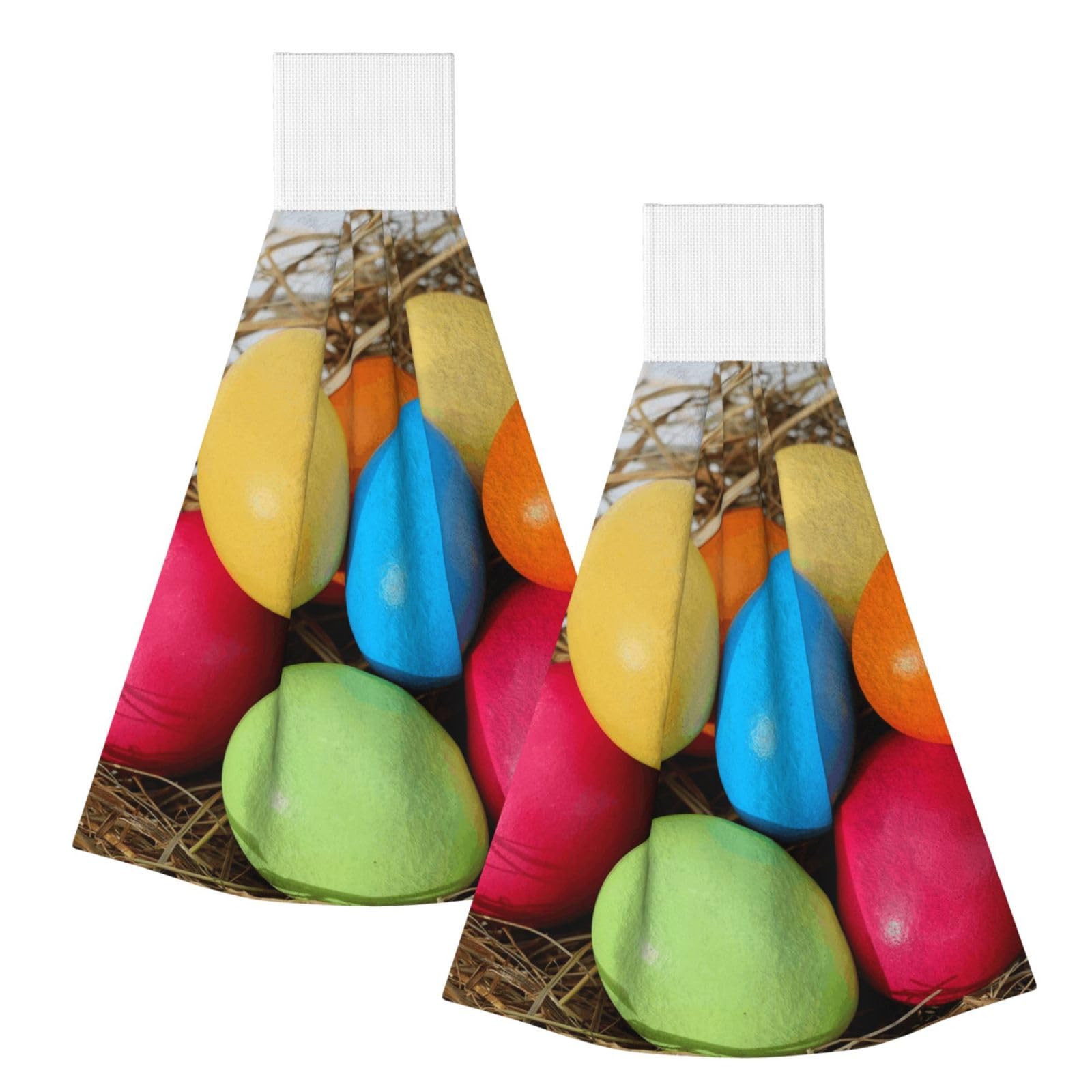 DOPKLNA Easter Egg Colorful Modern, 2 Pcs Hanging Coral Fiber Hand Towels for Bathroom, Absorbent Kitchen Towels