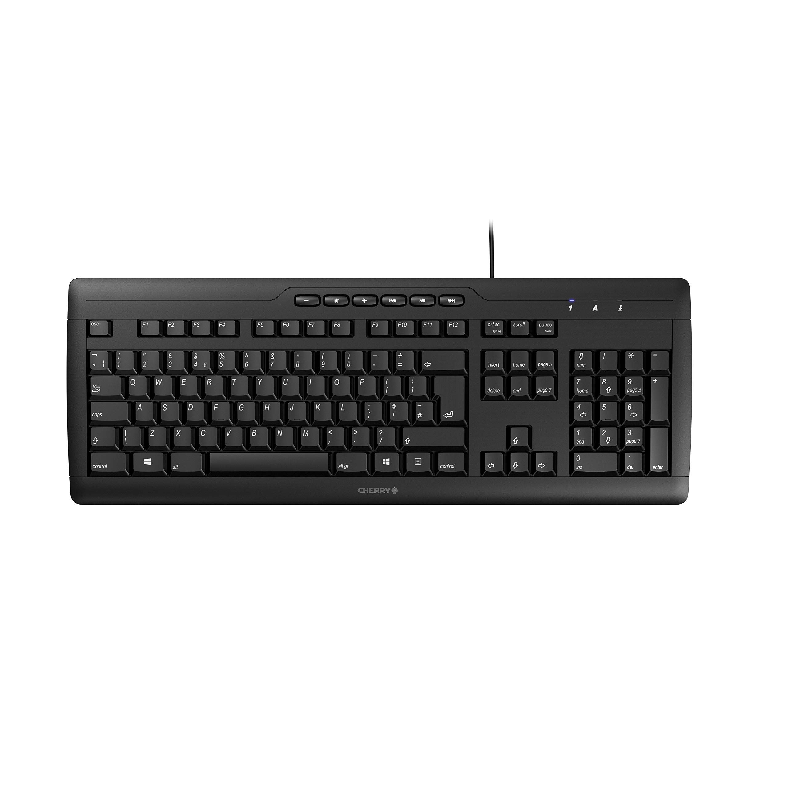 CherrySTREAM KEYBOARD, British layout, QWERTY keyboard, wired keyboard, Blue Angel, GS approval, SX scissor mechanism, whisper-quiet keystroke, black