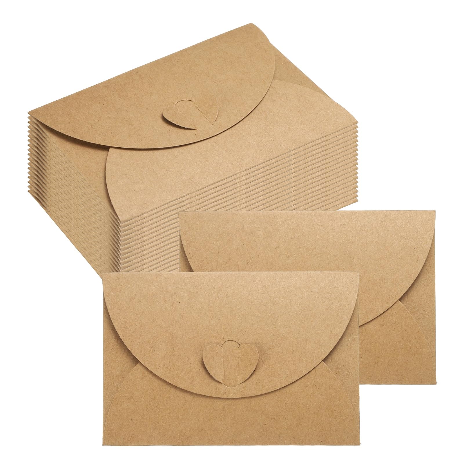 PATIKIL Mini Card Envelopes 105x72mm, 50PCS Cute Envelopes Holder with Heart Clasp for Birthday Weddings Favors Business Greeting Cards, Brown