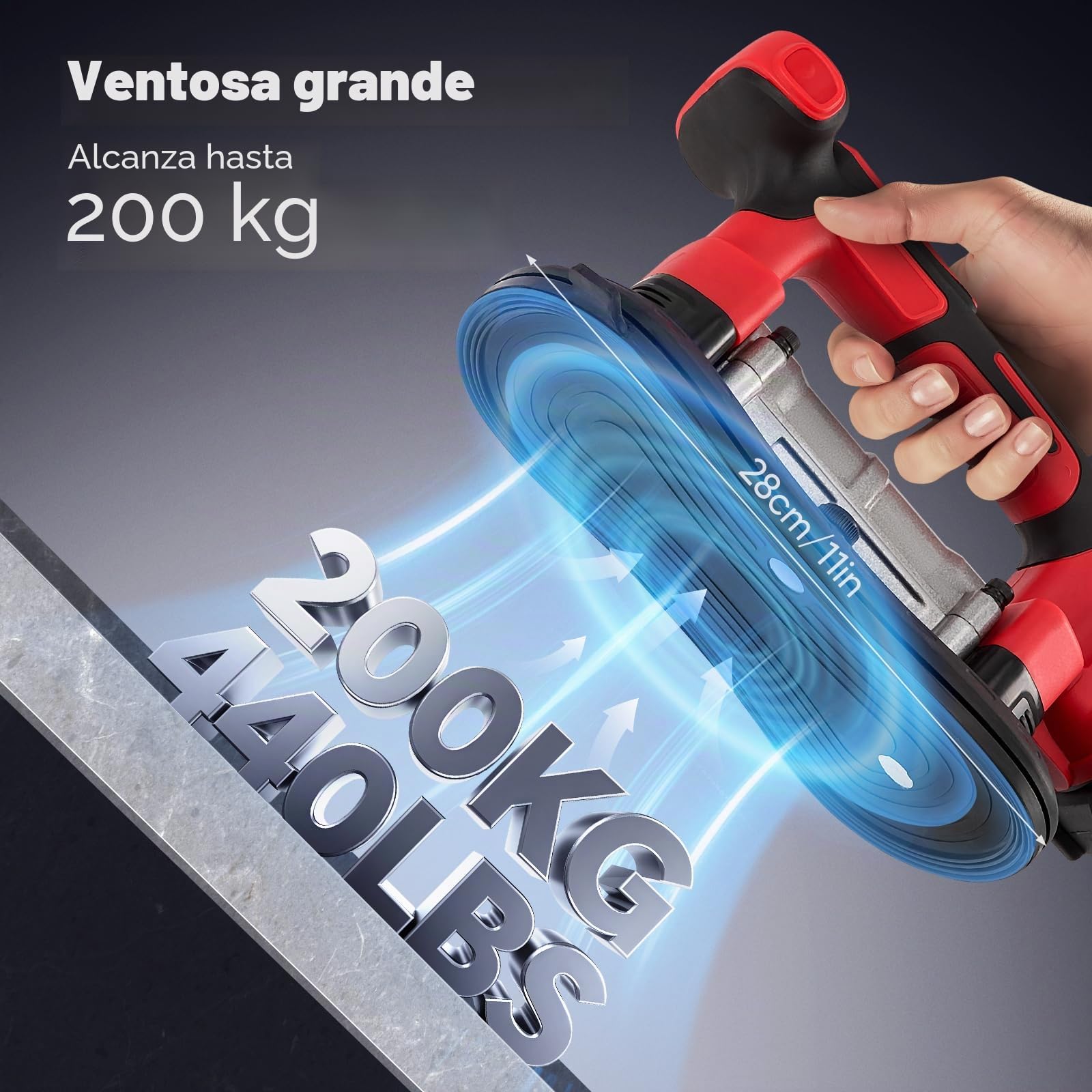 Vibrador inalámbrico para azulejos y ventosas 2 en 1, con ventosa de 28 x 15 cm Ajuste de nueve velocidades Capacidad de carga de 200 kg Soporte fiable para todo tipo de trabajos de alicatado