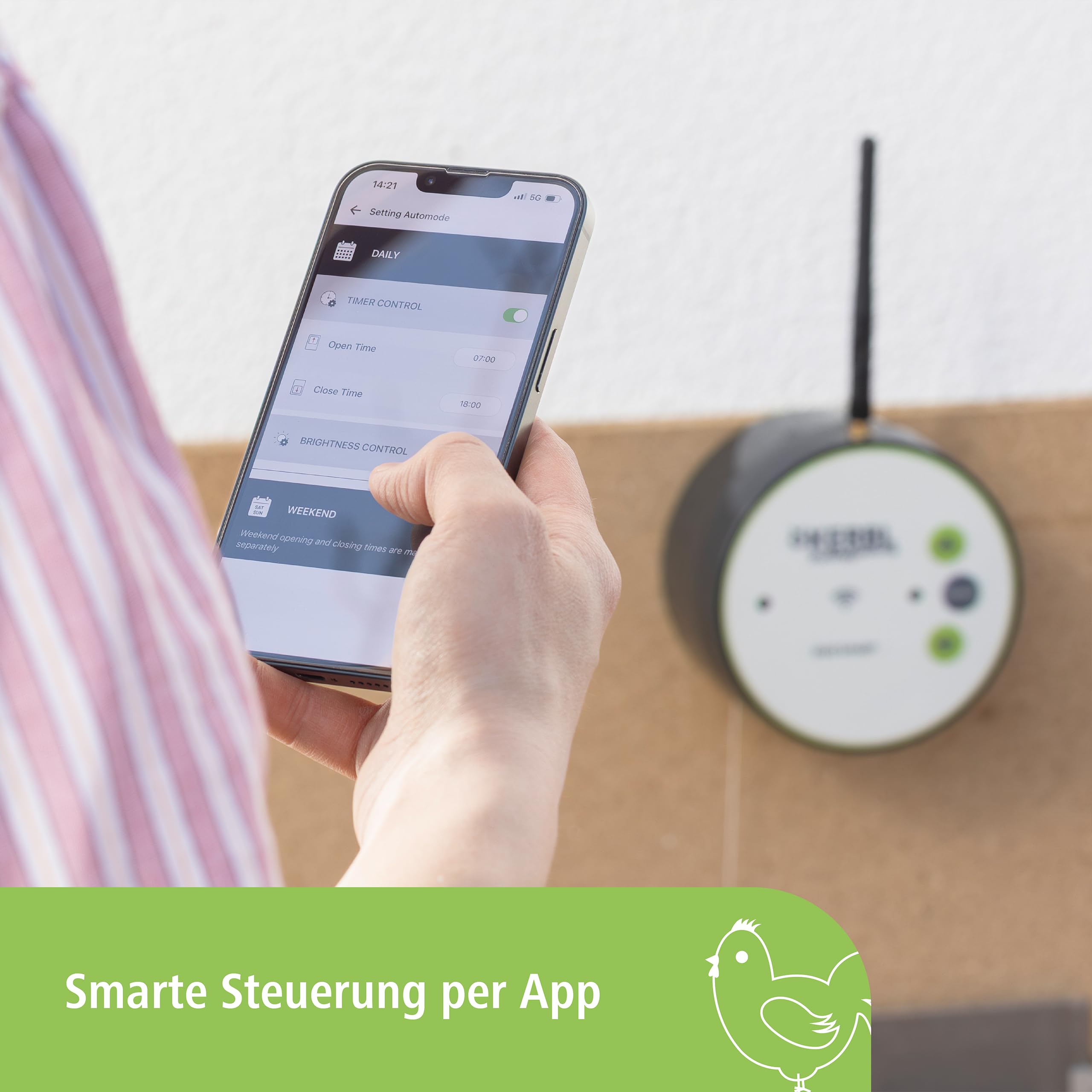 Kerbl Hobbyfarming Steuerung Duo Smart, Hühnerklappe, grau/grün, Tageslicht- und Zeitsteuerung, Bedienung über App