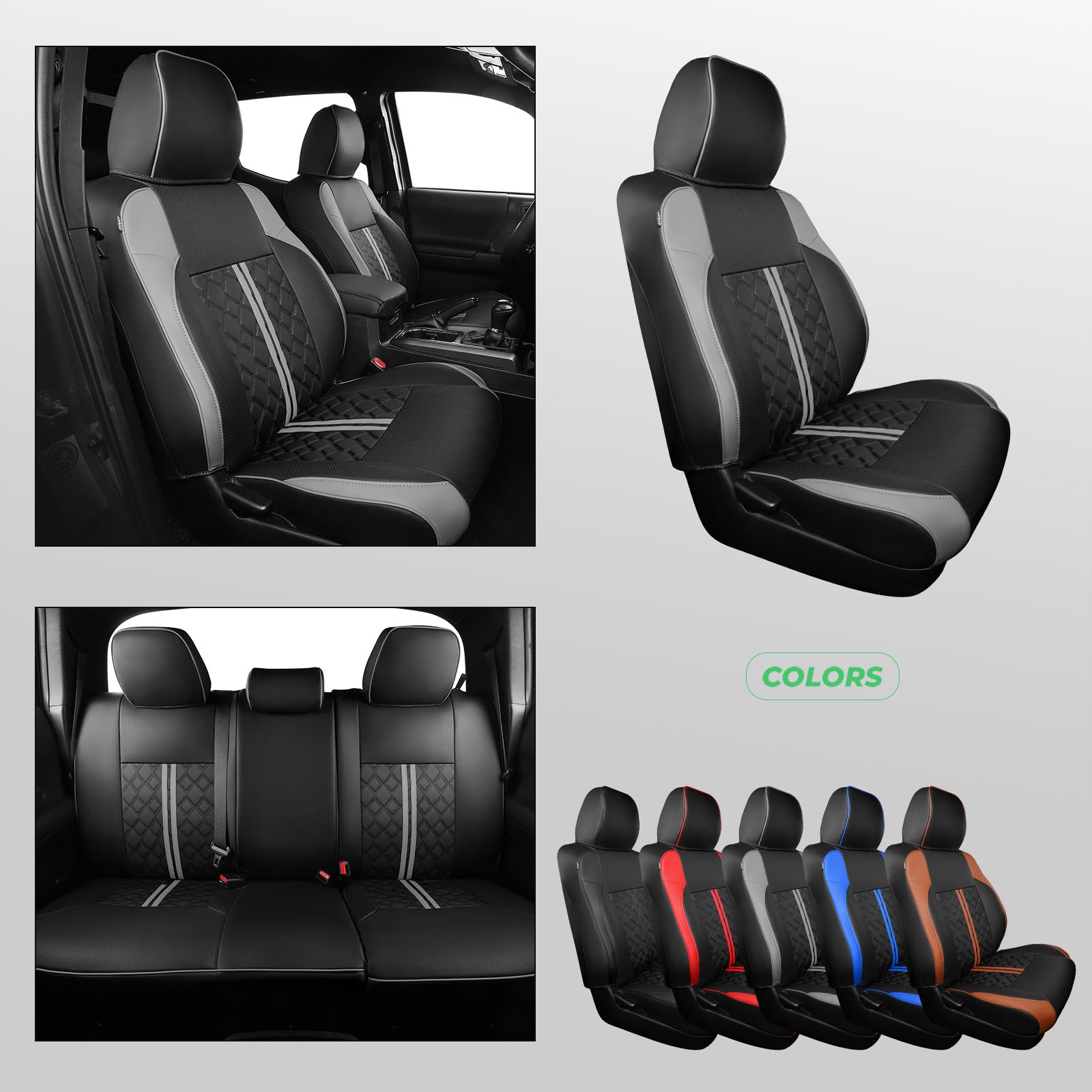 RIDEPOSH Custom Seat Covers for Tacoma 4th Gen 2024 2025 Double Cab SR5/TRD Sport/TRD Off-Road/SR Full Set with Console Covers, Waterproof Leather Back and Front Seat Protectors Black Grey: Black Grey Tacoma 2016-2023 Double Cab Full Set