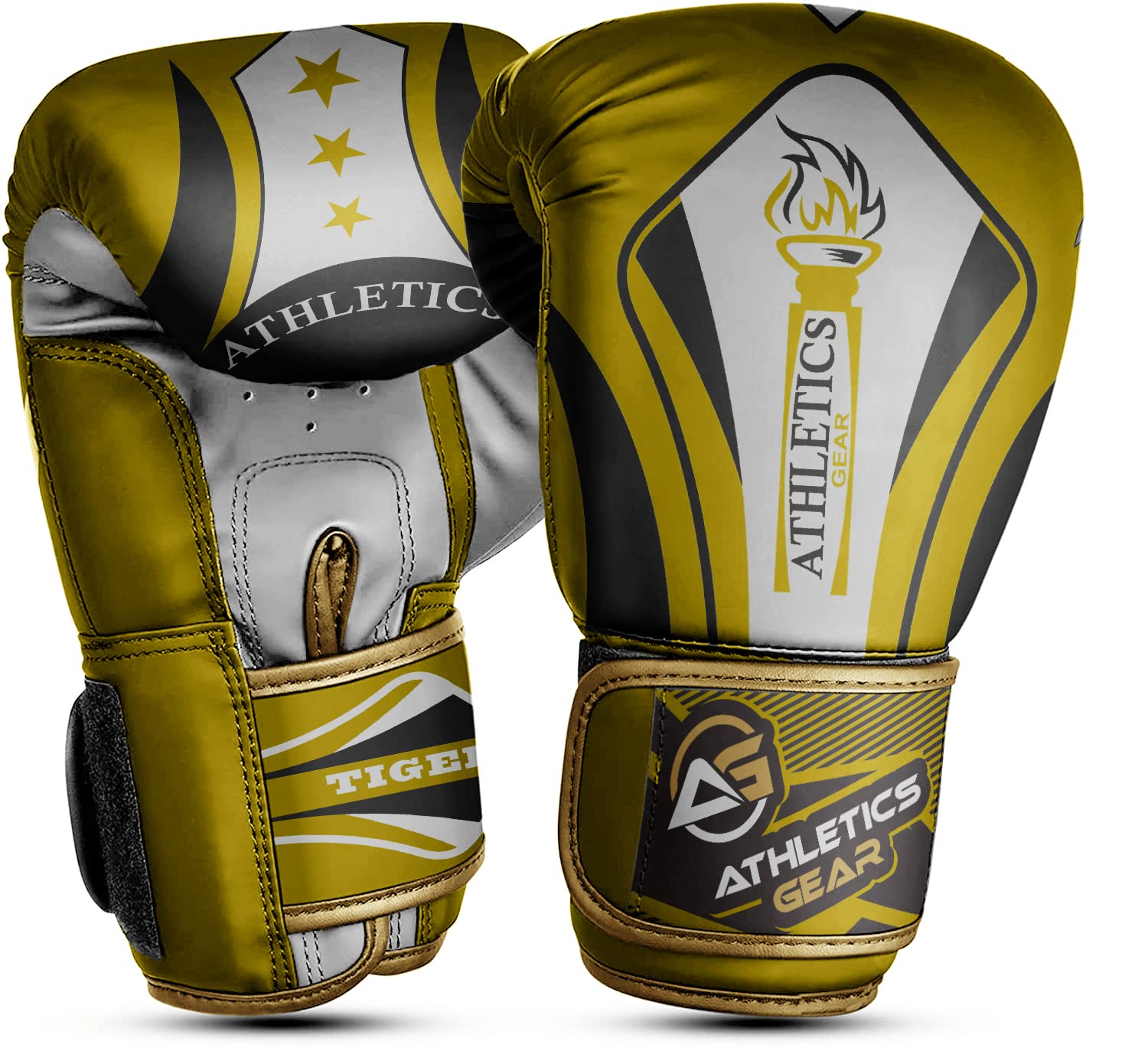 Boxing Gloves by Athletics Gear – 6oz to 16oz Maya Hide Leather Perfect Design and Fit with Fasten Closure System for MMA sparring, fighting, kickboxing, and punching (Yellow, 10 OZ)