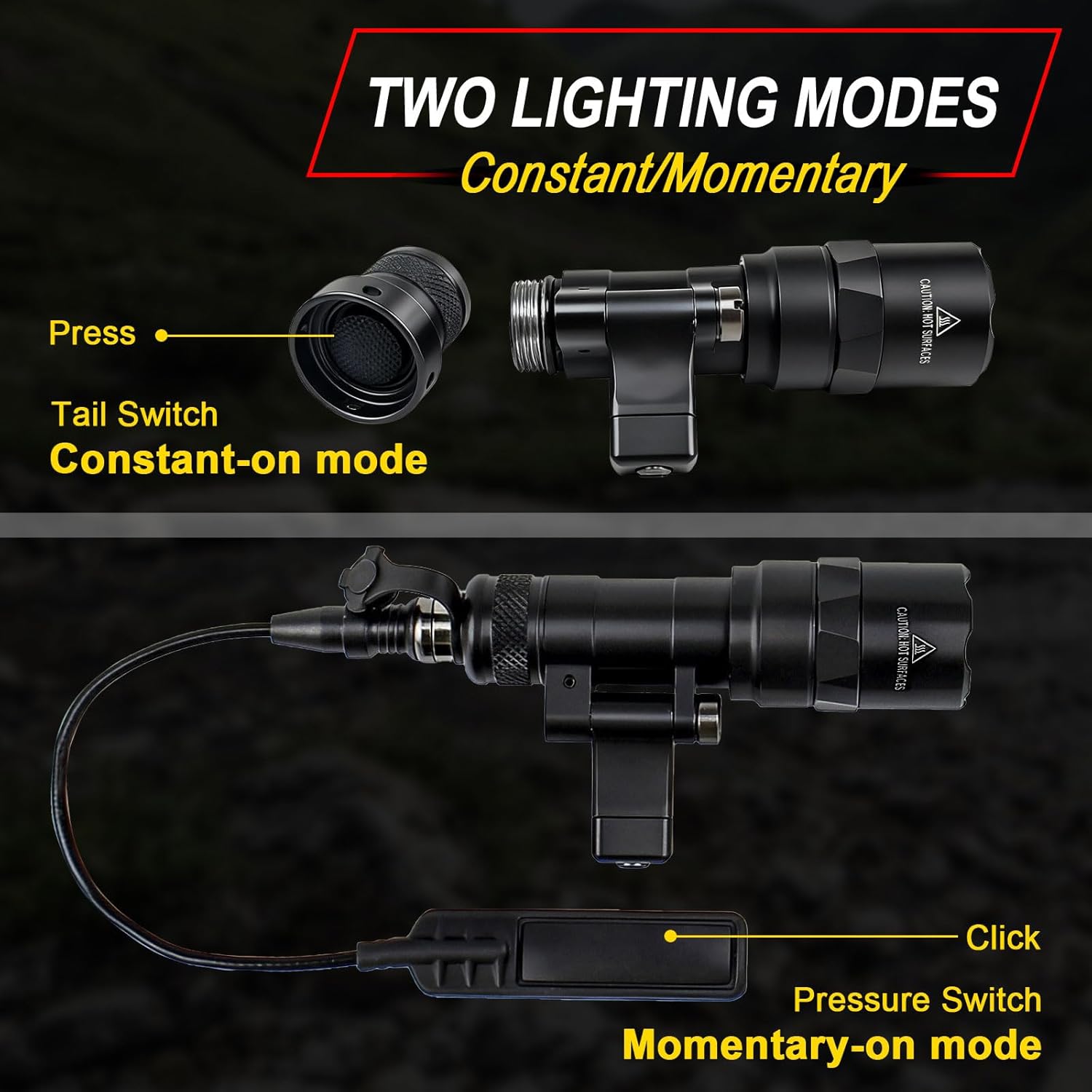 Tactical Flashlight for Picatinny / Mlok Rail Mounted,500 Lumen LED Weapon Lights For Rifles,Rifle Flashlight with Remote Pressure Switch,Mini Weaponlight with Constant/Momentary mode For Hunting