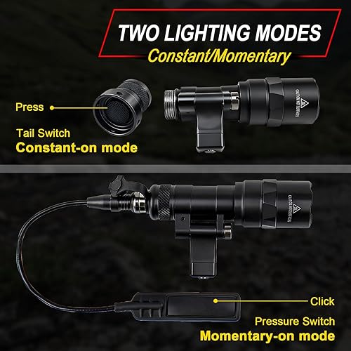 Miniatura 6 de Linterna táctica para montaje en riel Picatinny/Mlok, luces LED de 500 lúmenes para armas para rifles, linterna de rifle con interruptor de presión