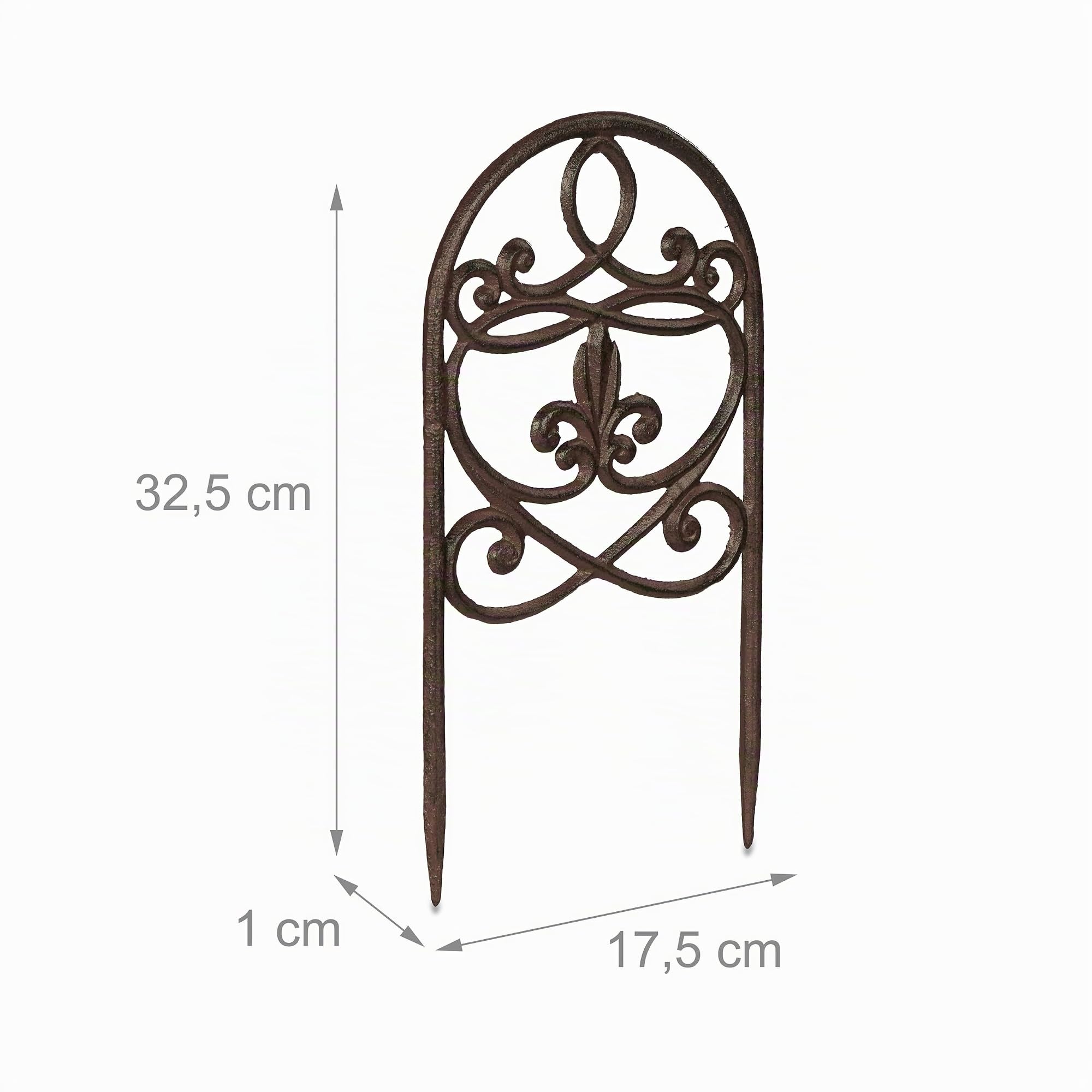 Relaxdays Bordo per Aiuole, Set 10 Recinzioni Ghisa per Prato in Giardino, HxL: 32,5x17,5 cm, Bordure Vintage, Marrone