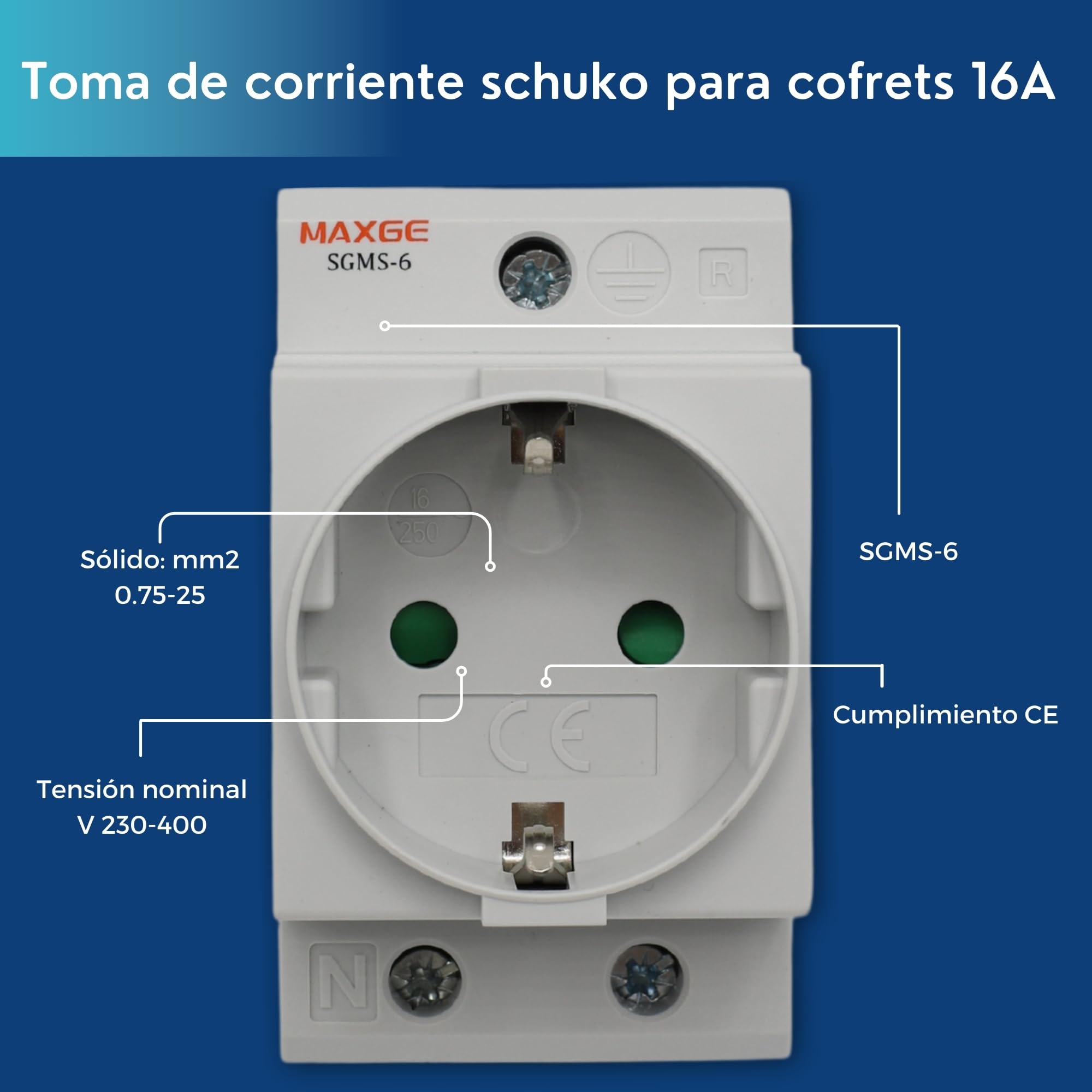 TECHZOCO Toma de corriente schuko, Enchufe Modular Schuko, Toma schuko Cofrets, Normativa EN/IEC60884-1 | Tensión de empleo 250V AC, Conexión hasta 25mm2, Intensidad 16A, 2 Polos+E, Apto para cofrets