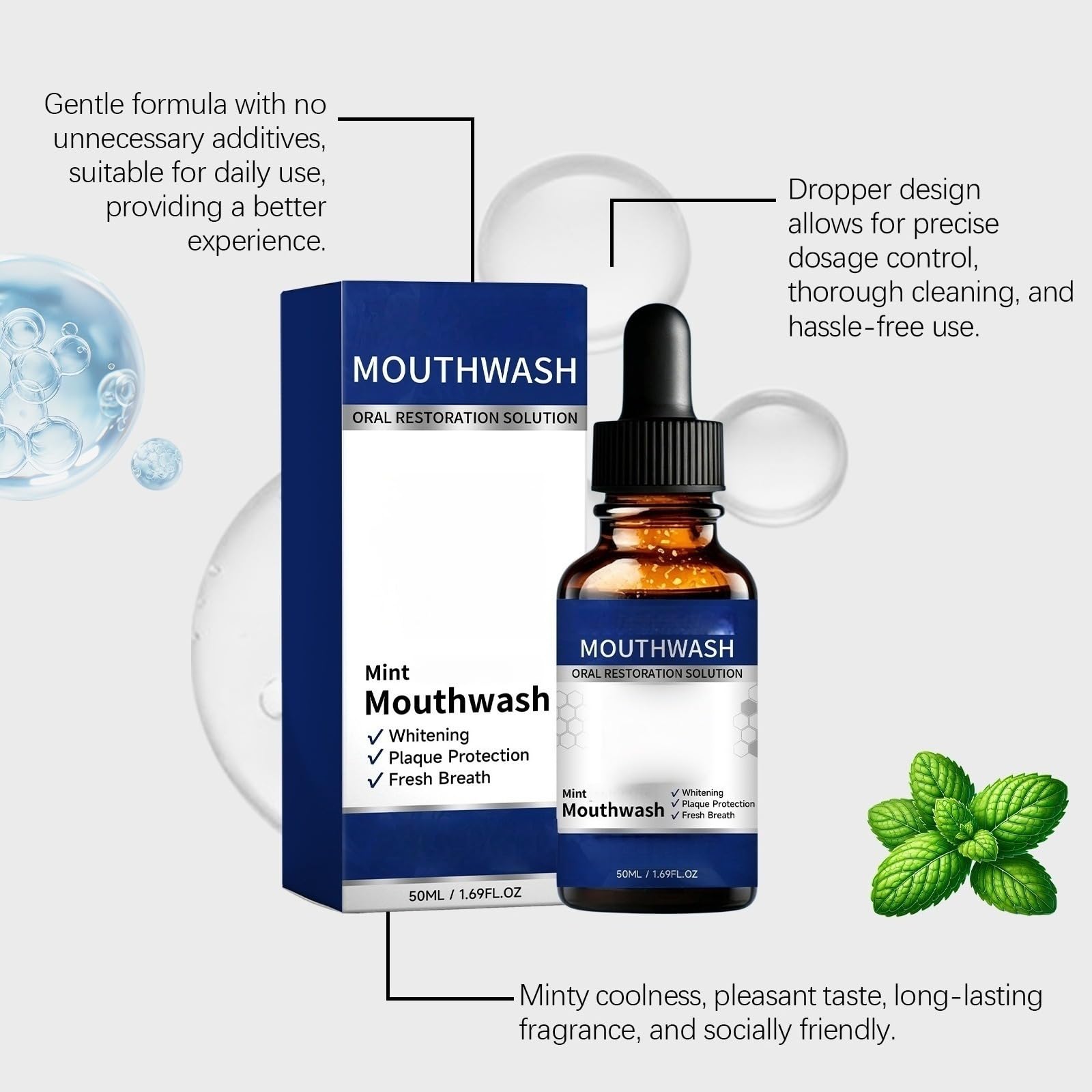 Mouthwash Oral Restoration Solution - Dentifricio all'olio essenziale di menta per soda dolcezza, sbiancamento dei denti e protezione contro la placca