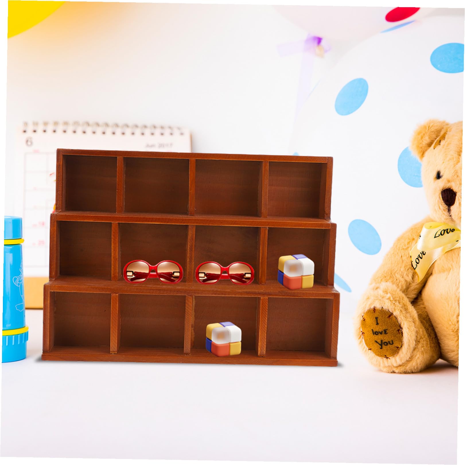 ABOOFAN Organizzatore da Scrivania in Legno Vintage a Scomparti | Design Multigriglia, Marrone, per Cancelleria e Gioielli, Uso Casa e Studio