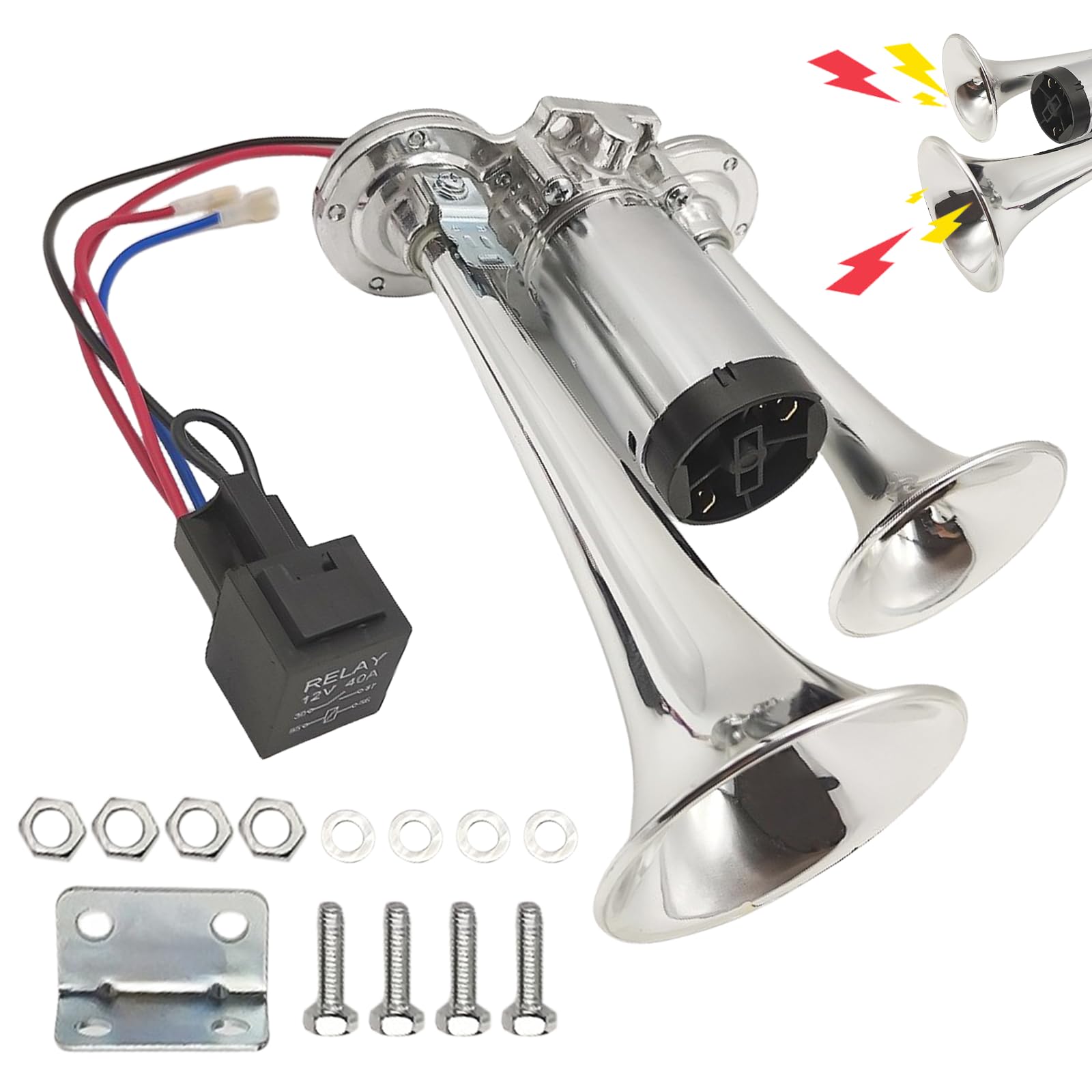 WIYETY Klaxon Voiture Double Tube 120dB 12V Argenté - Klaxon Air Comprimé Pour Voiture Moto Camion Bateau