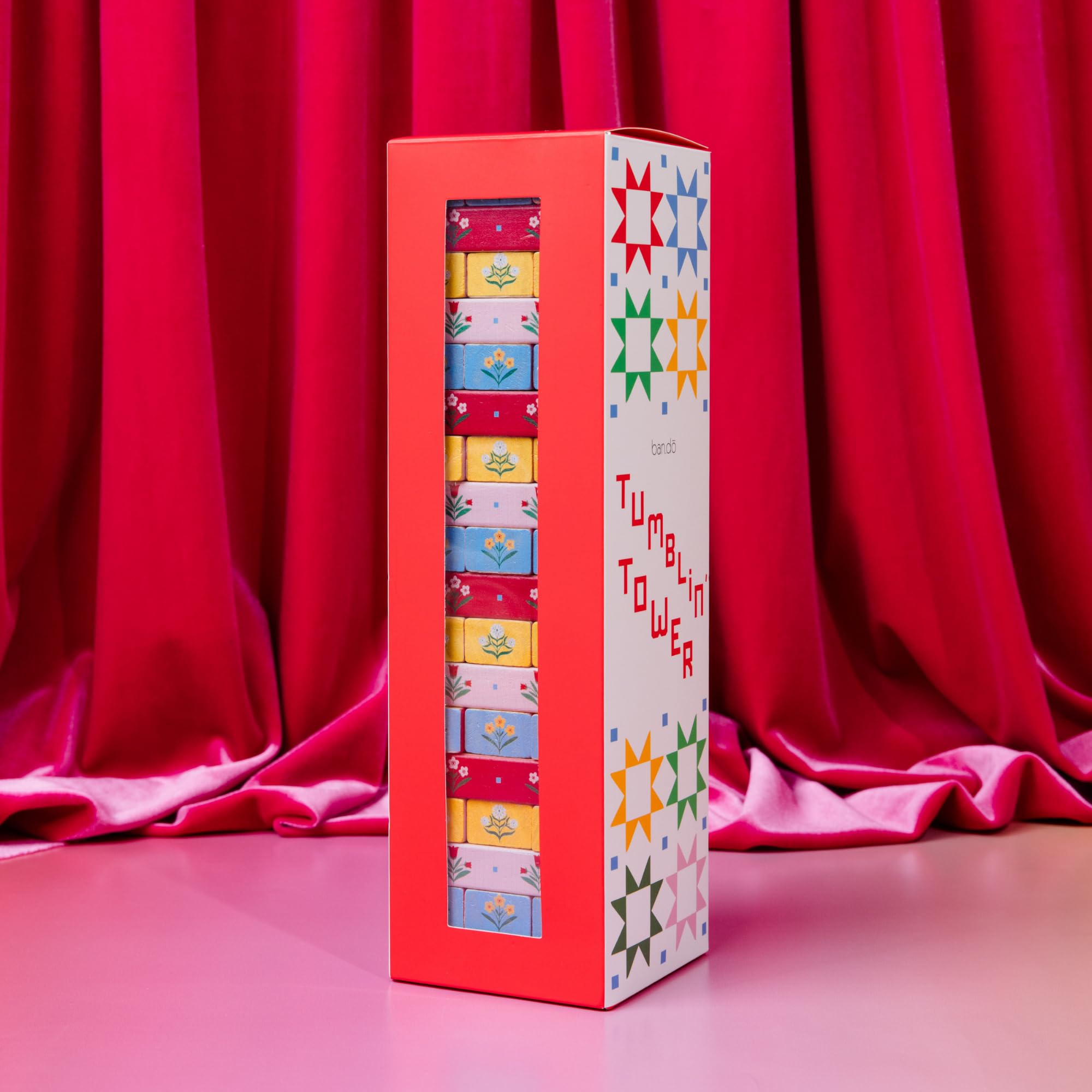 ban.do Tumbling Blocks Game, Quilt Design | Gioco colorato della pila delle mattonelle del blocco di legno 54 per adulti e scatola di immagazzinaggio